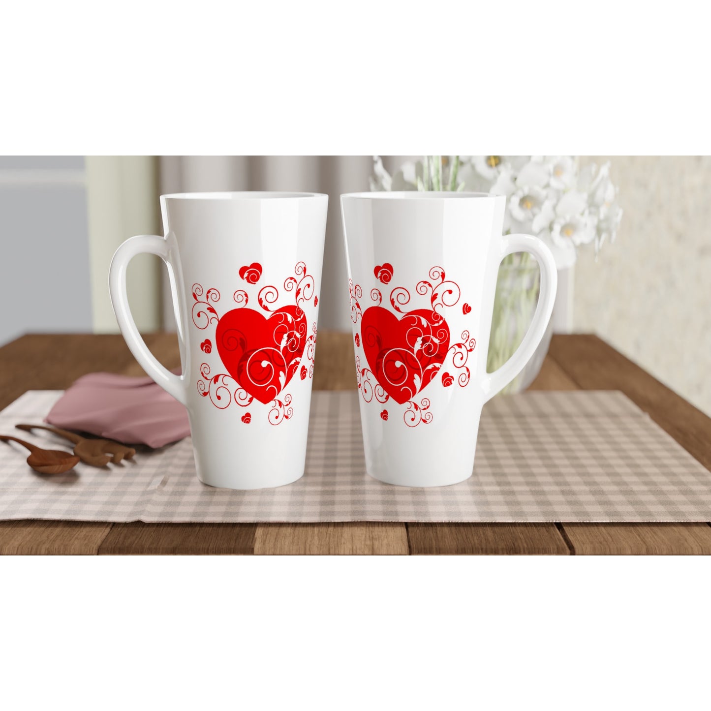 White Latte 17oz Ceramic Mug - Beautiful Heart with Organic design - Valentine