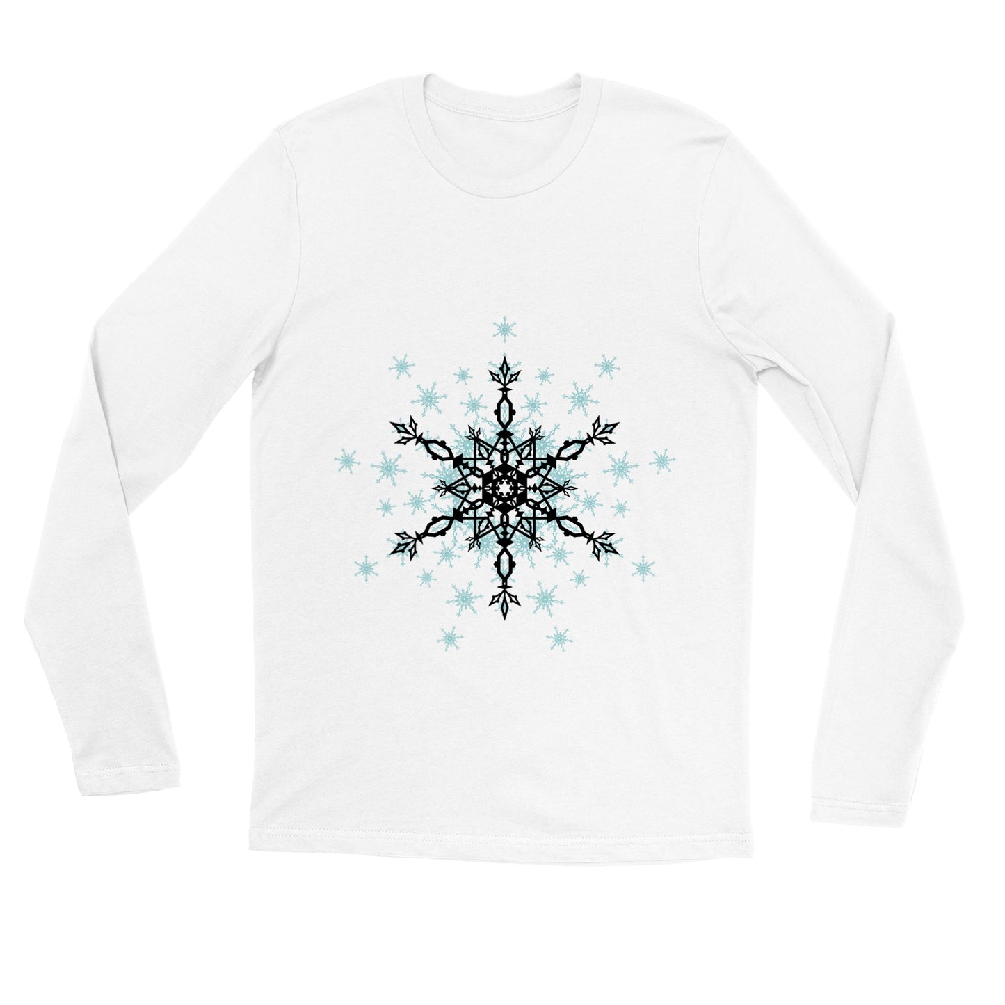 Womens Premium Unisex Longsleeve T-shirt Snow Crystals- Black and Blue