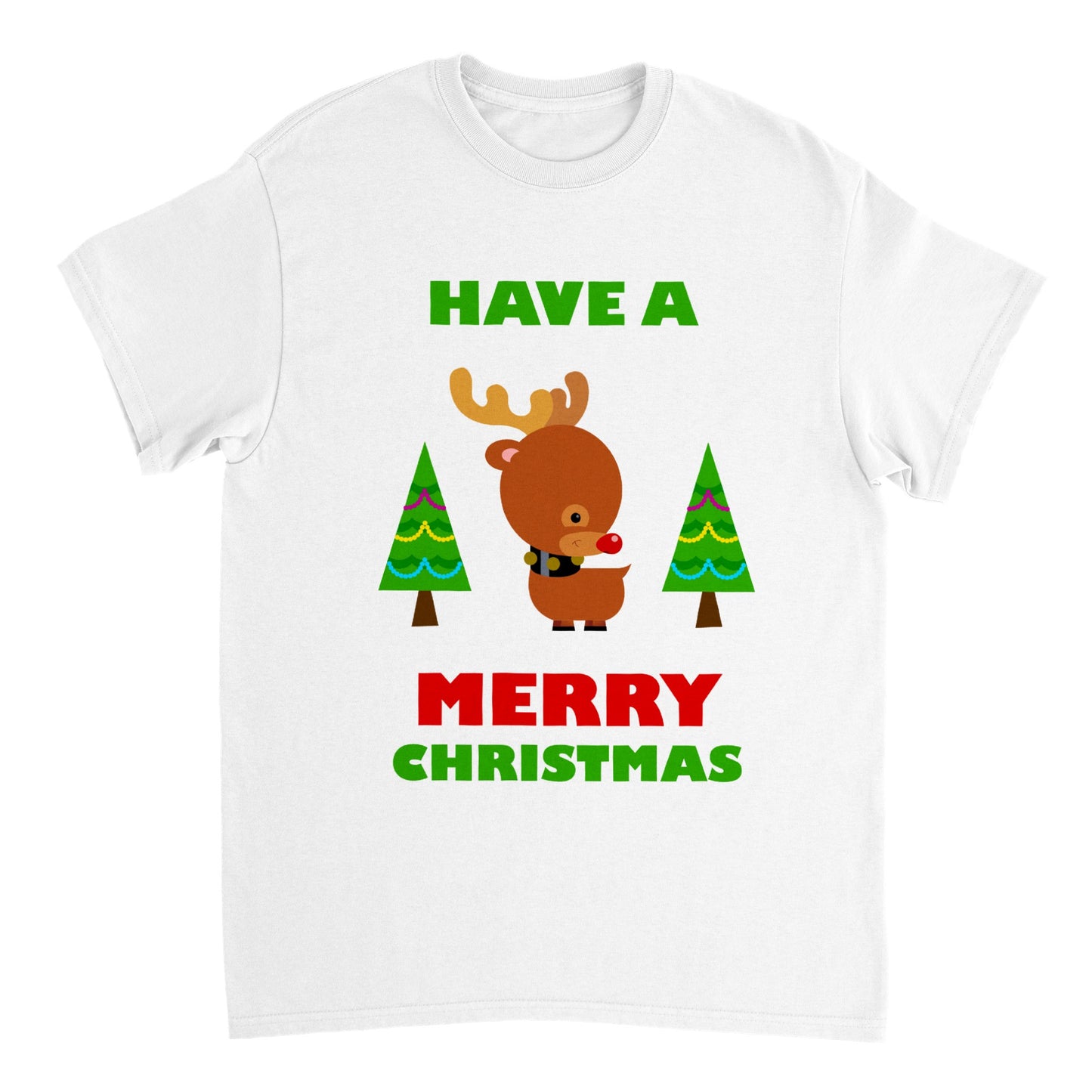 Heavyweight Unisex Crewneck T-shirt Baby looking Rudolf with Christmas trees