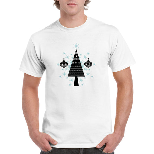 Men's Heavyweight Unisex Crewneck T-shirt Decorative Christmas Tree- Baubles-Snow Crystals