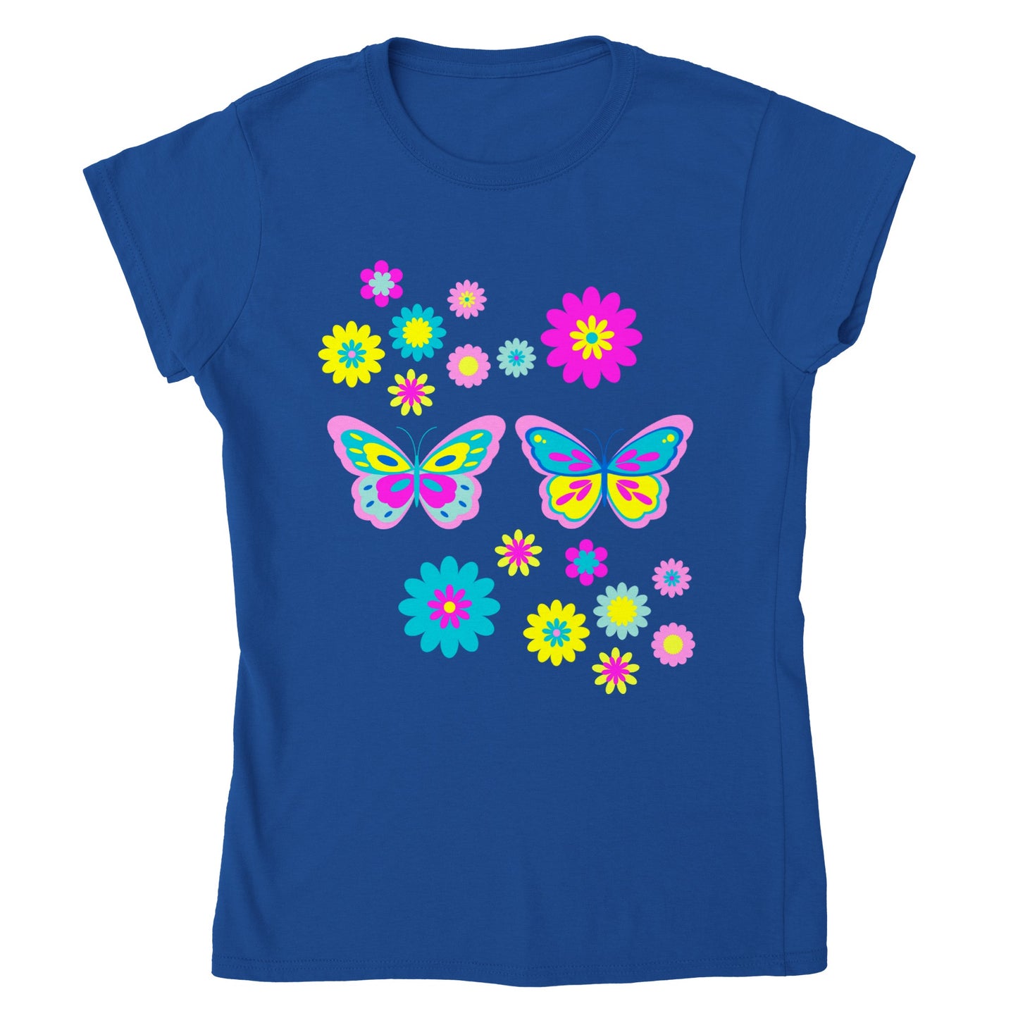 Classic Womens Crewneck T-shirt - Beautiful Graphic Floral and Butterflies in vibrant colours