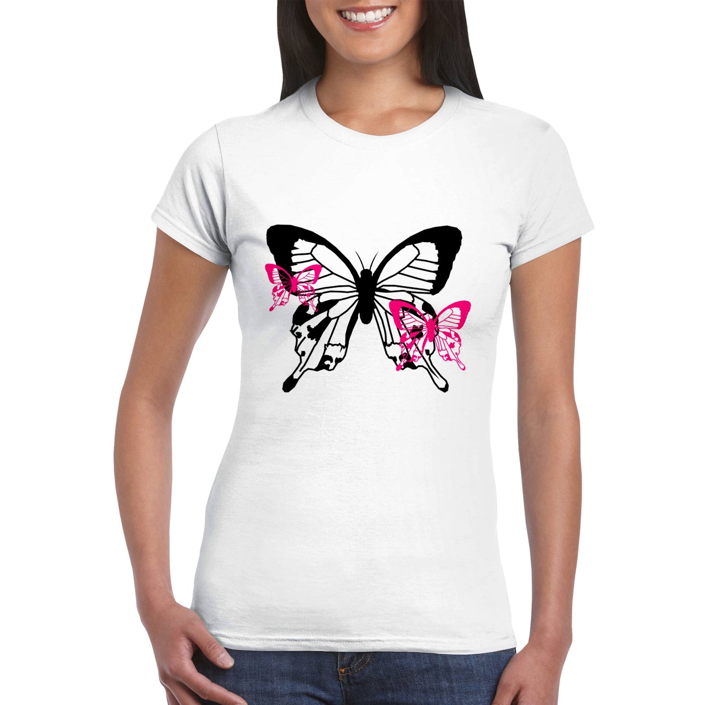 Classic Womens Crewneck T-shirt - Butterflies-Little And Large