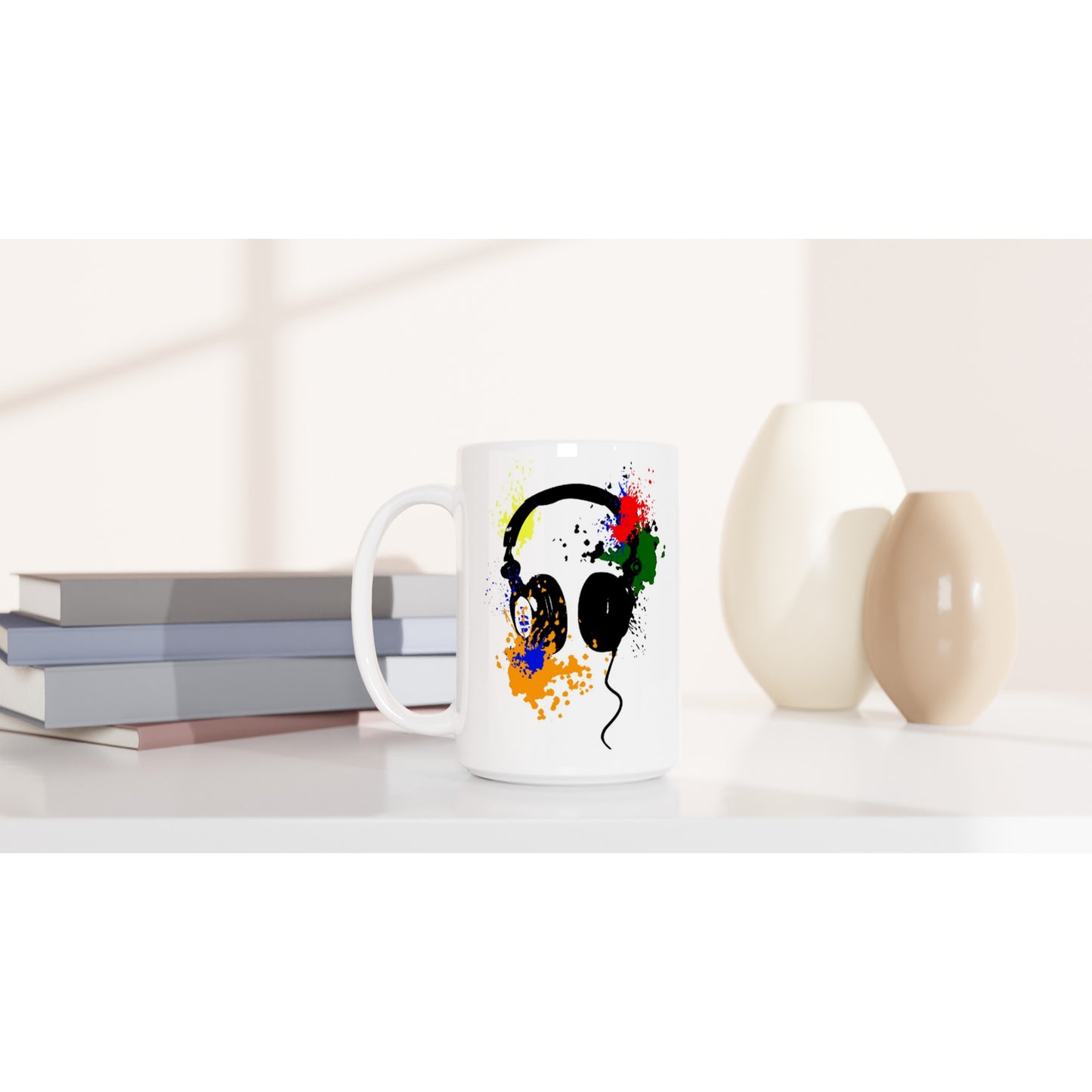 White 15oz Ceramic Mug - Music is Art - Headphone