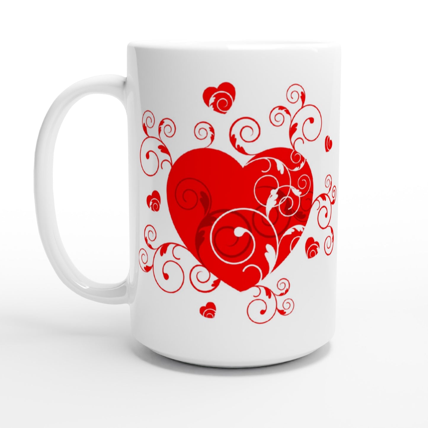 White 15oz Ceramic Mug - Beautiful Heart with Organic design - Valentine