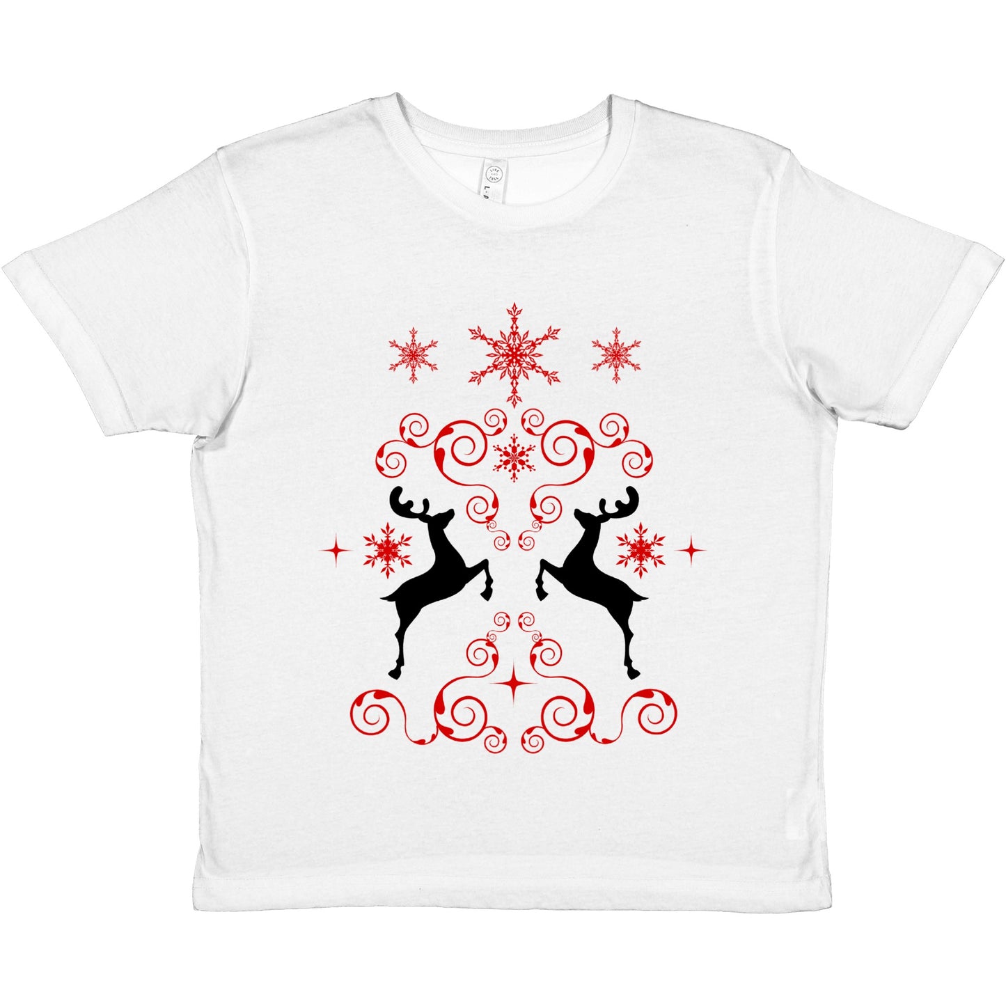 Premium Kids Crewneck T-shirt reindeers-mirroring-snow crystals