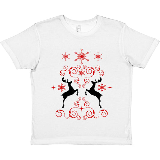 Premium Kids Crewneck T-shirt reindeers-mirroring-snow crystals