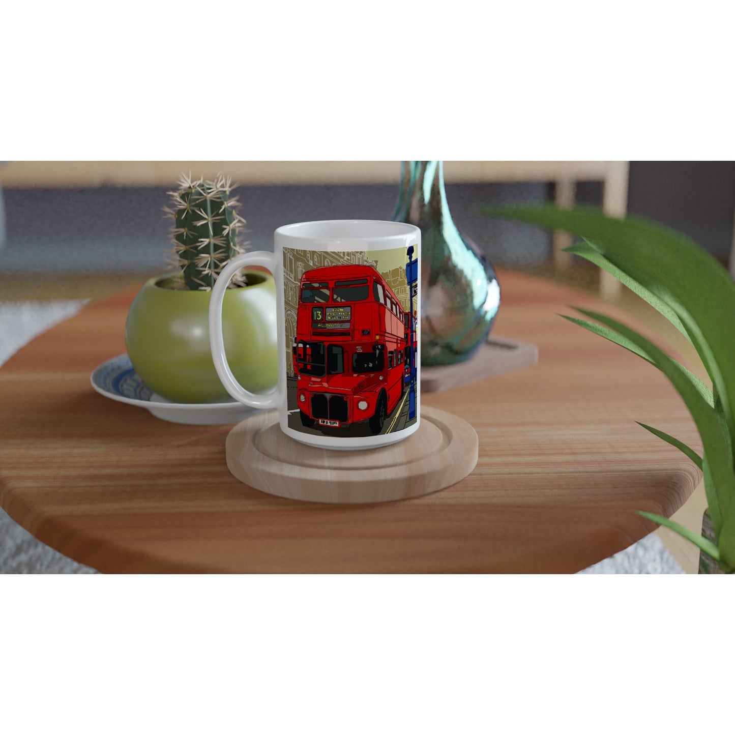 White 15oz Ceramic Mug - London Bus-The Route Master and the City of London-Stylised