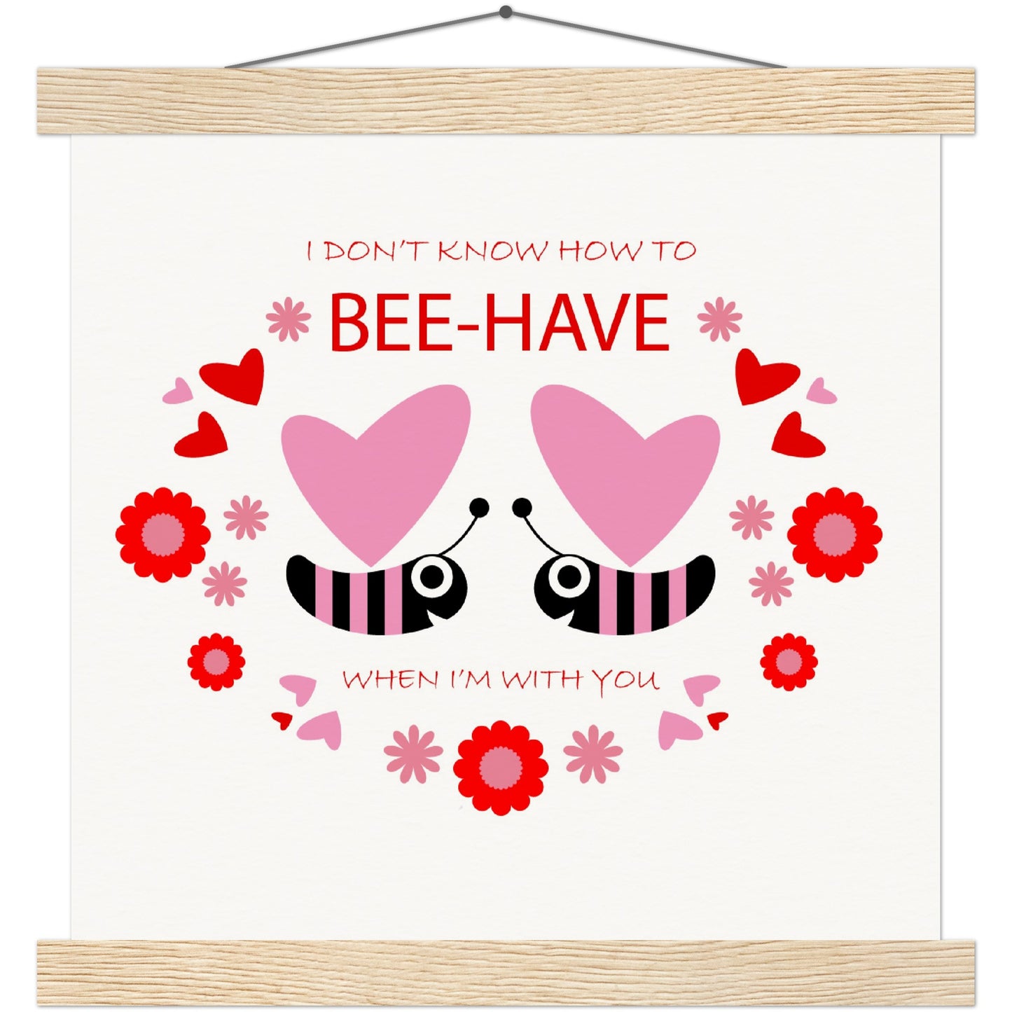 Museum-Quality Matte Paper Poster & Hanger - Bees mirrored with Floral and Hearts - Valentine