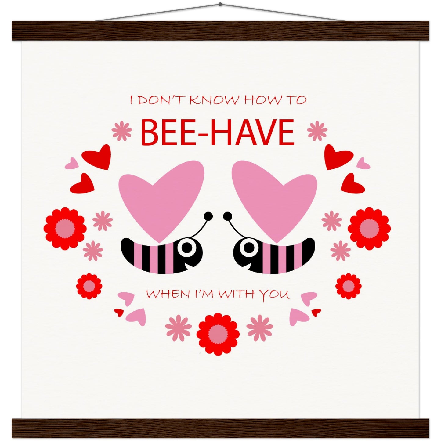 Museum-Quality Matte Paper Poster & Hanger - Bees mirrored with Floral and Hearts - Valentine