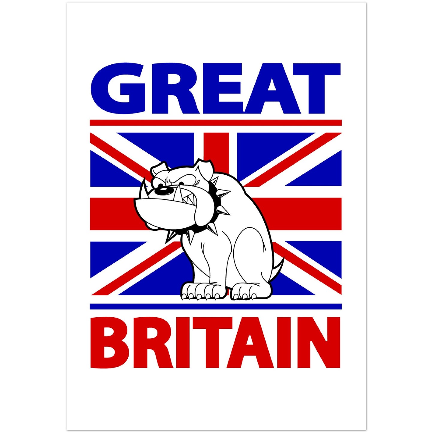 Premium Matte Paper Poster - Cartoon Bulldog with Union Jack Flag