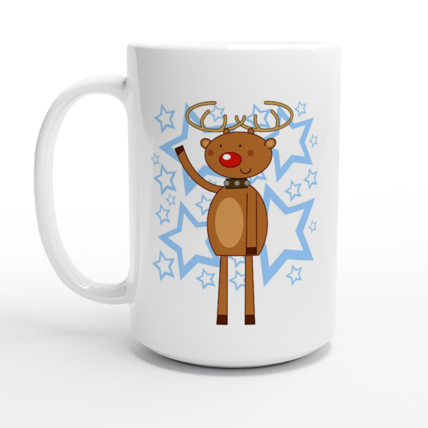 White 15oz Ceramic Mug Rudolf waving-Stars - Cartoon