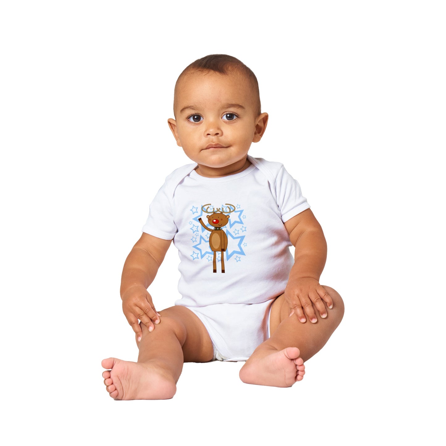 Classic Baby Short Sleeve Bodysuit Rudolf waving-Stars - Cartoon