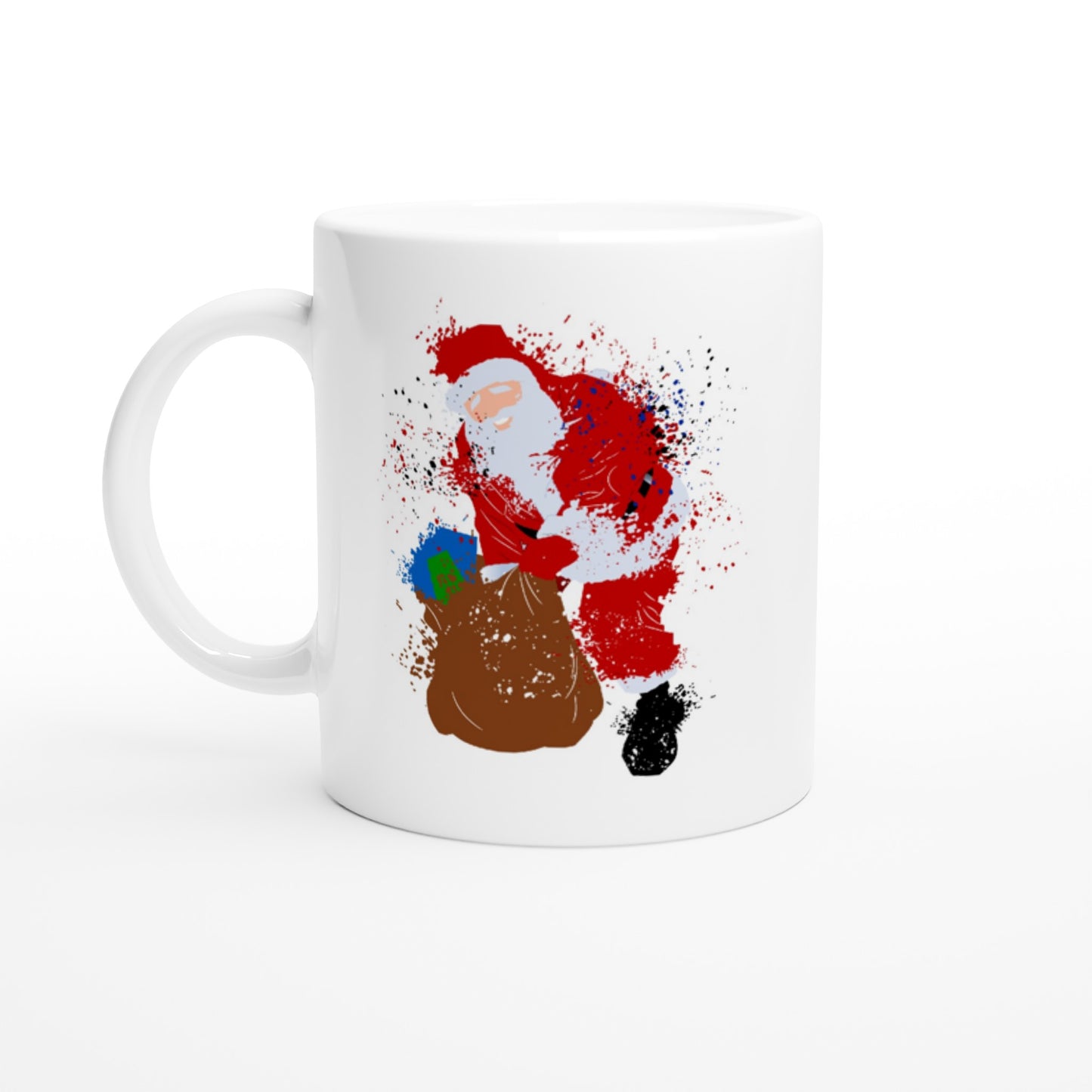 White 11oz Ceramic Mug Santa with Presents - Splattered paint