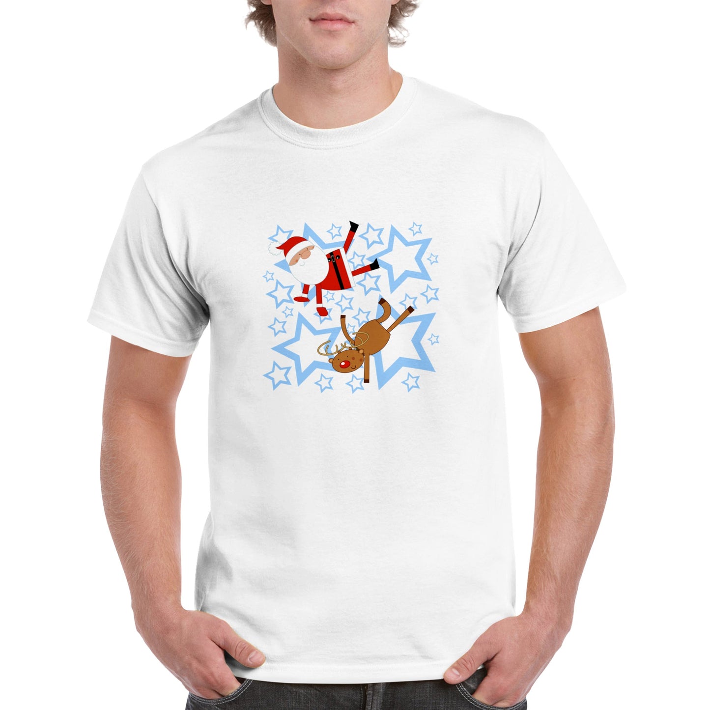 Men's Heavyweight Unisex Crewneck T-shirt Santa-Rudolf-Breakdancing