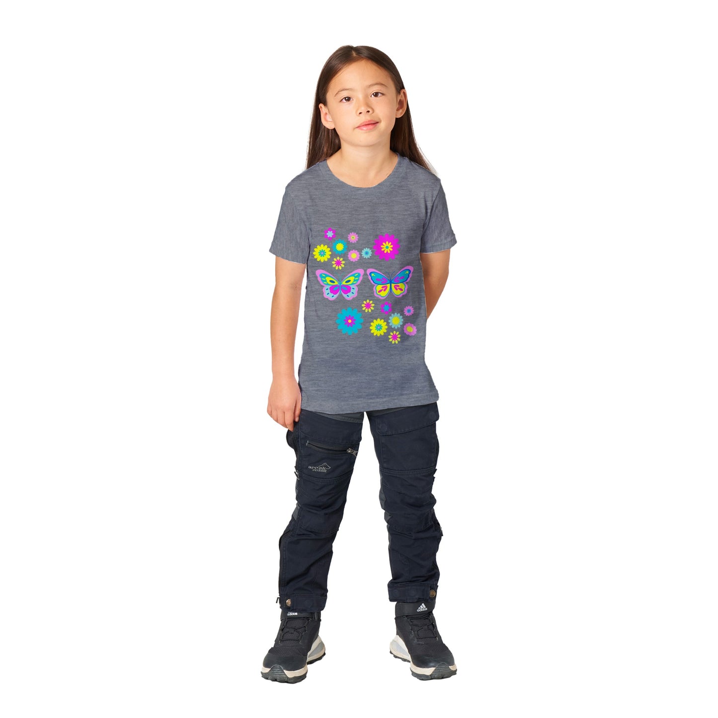 Premium Kids Crewneck T-shirt - Beautiful Graphic Floral and Butterflies in vibrant colours