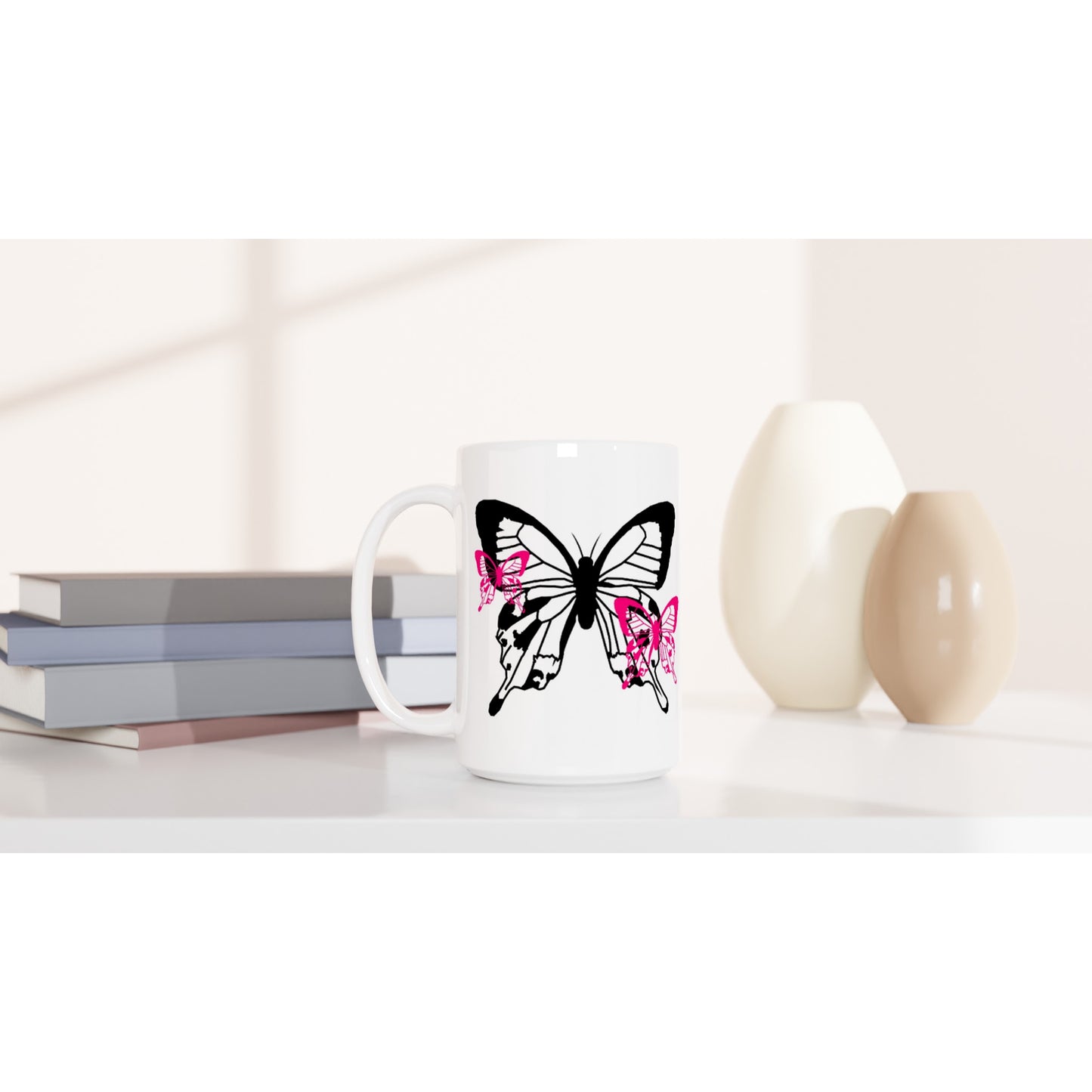 White 15oz Ceramic Mug - Butterflies-Little And Large