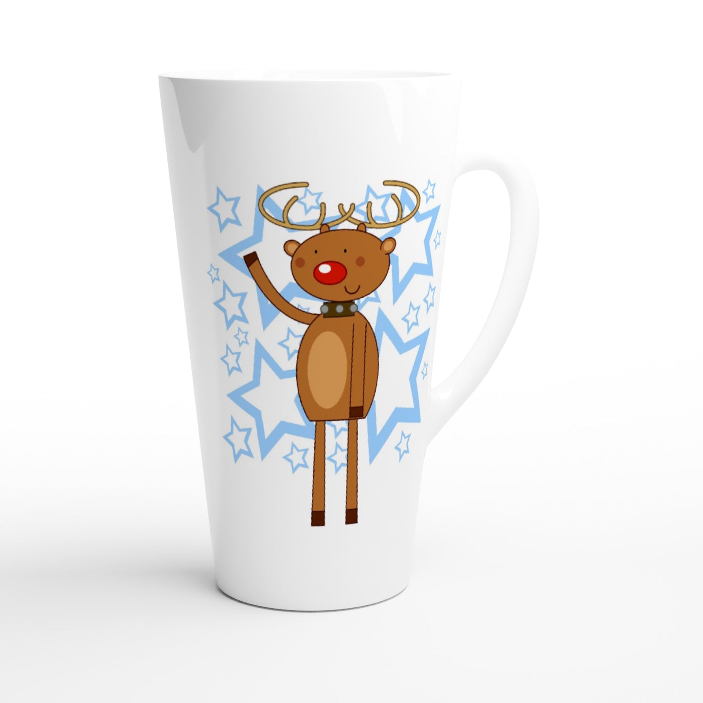 White Latte 17oz Ceramic Mug Rudolf waving-Stars - Cartoon