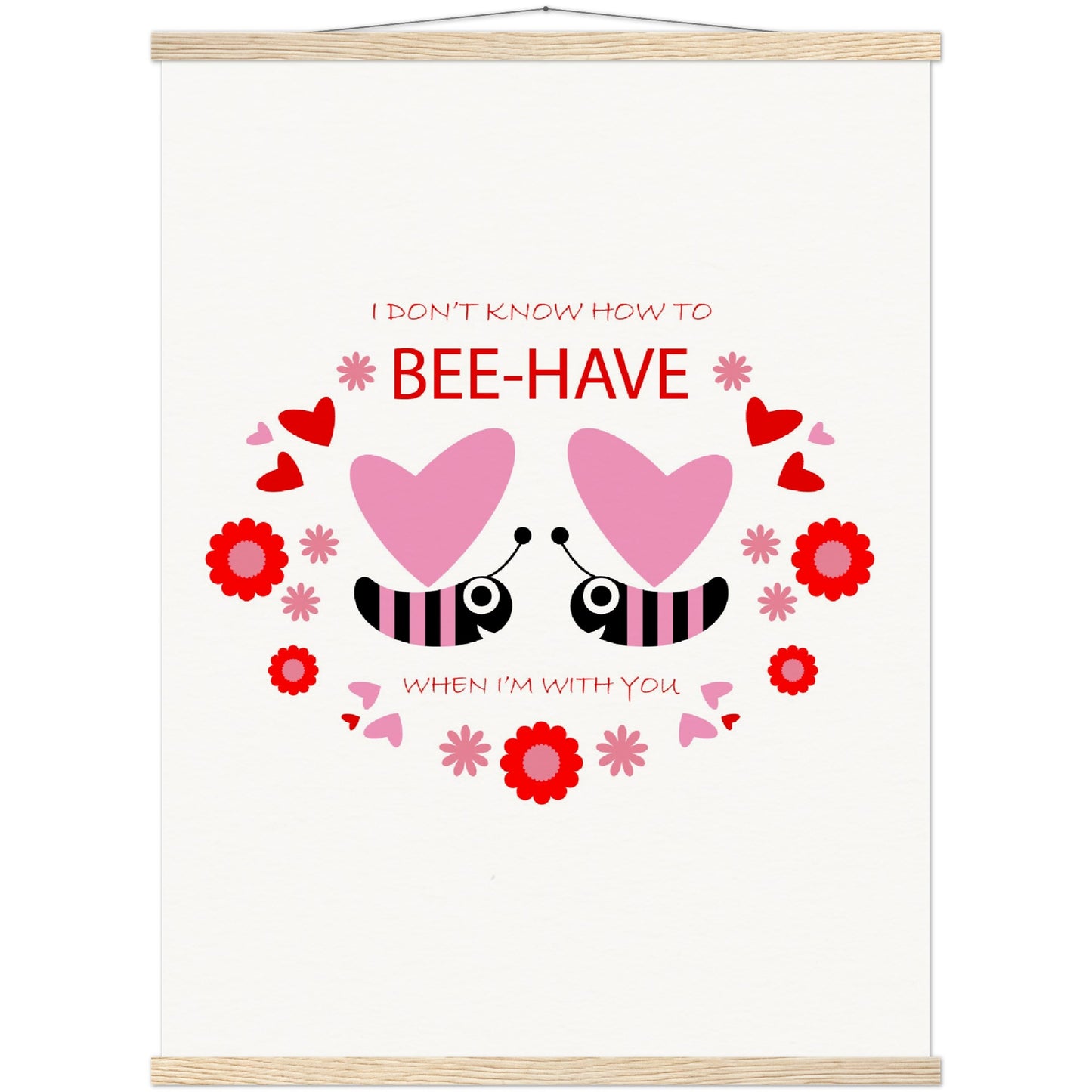 Museum-Quality Matte Paper Poster & Hanger - Bees mirrored with Floral and Hearts - Valentine