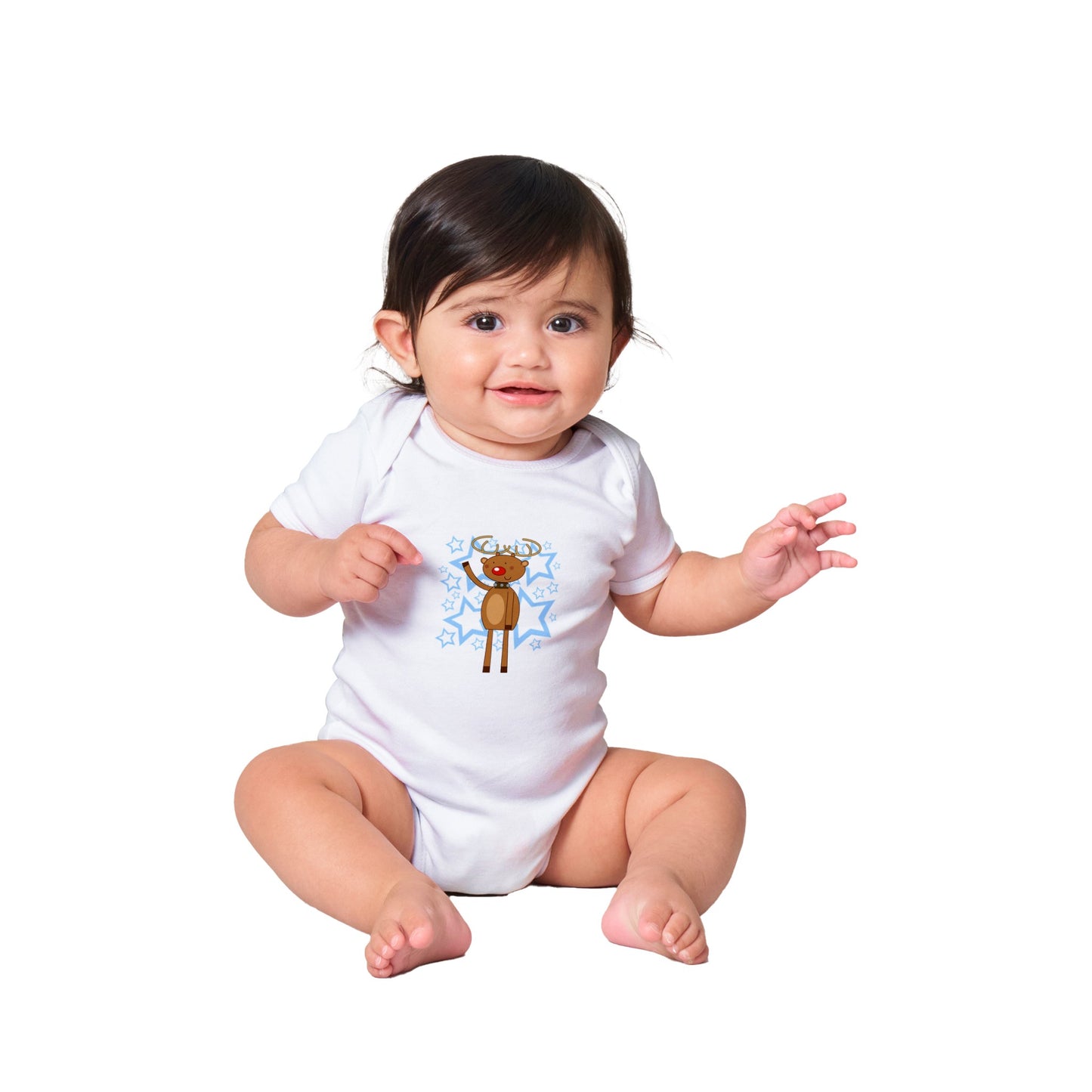 Classic Baby Short Sleeve Bodysuit Rudolf waving-Stars - Cartoon