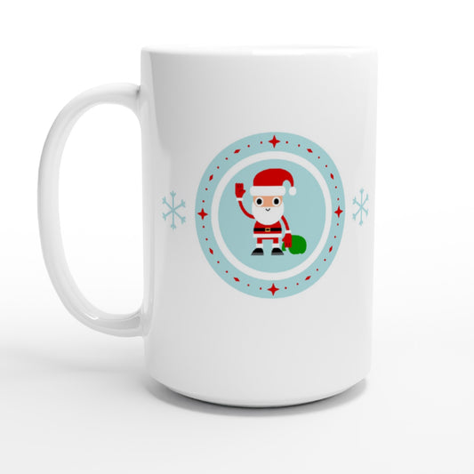 White 15oz Ceramic Mug Santa-Waving-Holding Sack