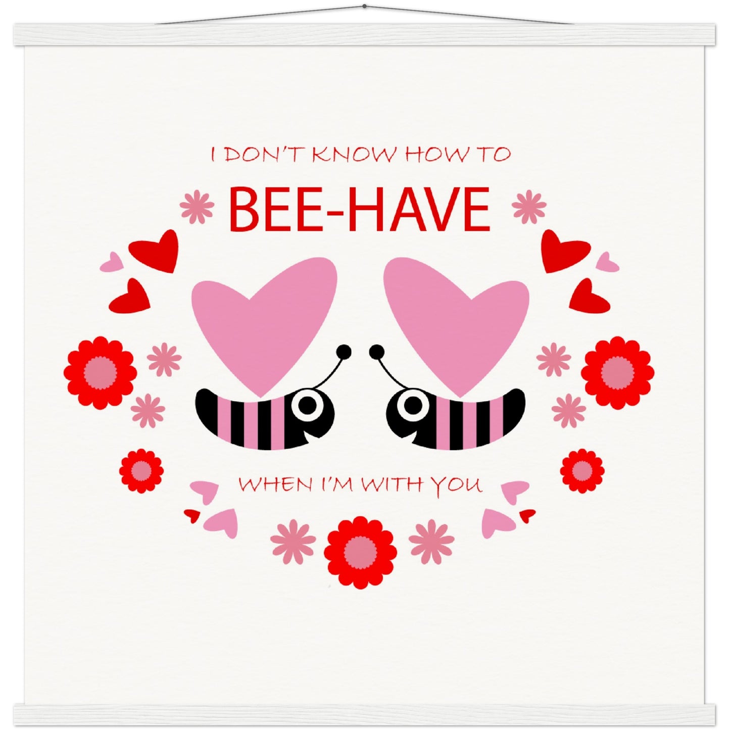 Museum-Quality Matte Paper Poster & Hanger - Bees mirrored with Floral and Hearts - Valentine