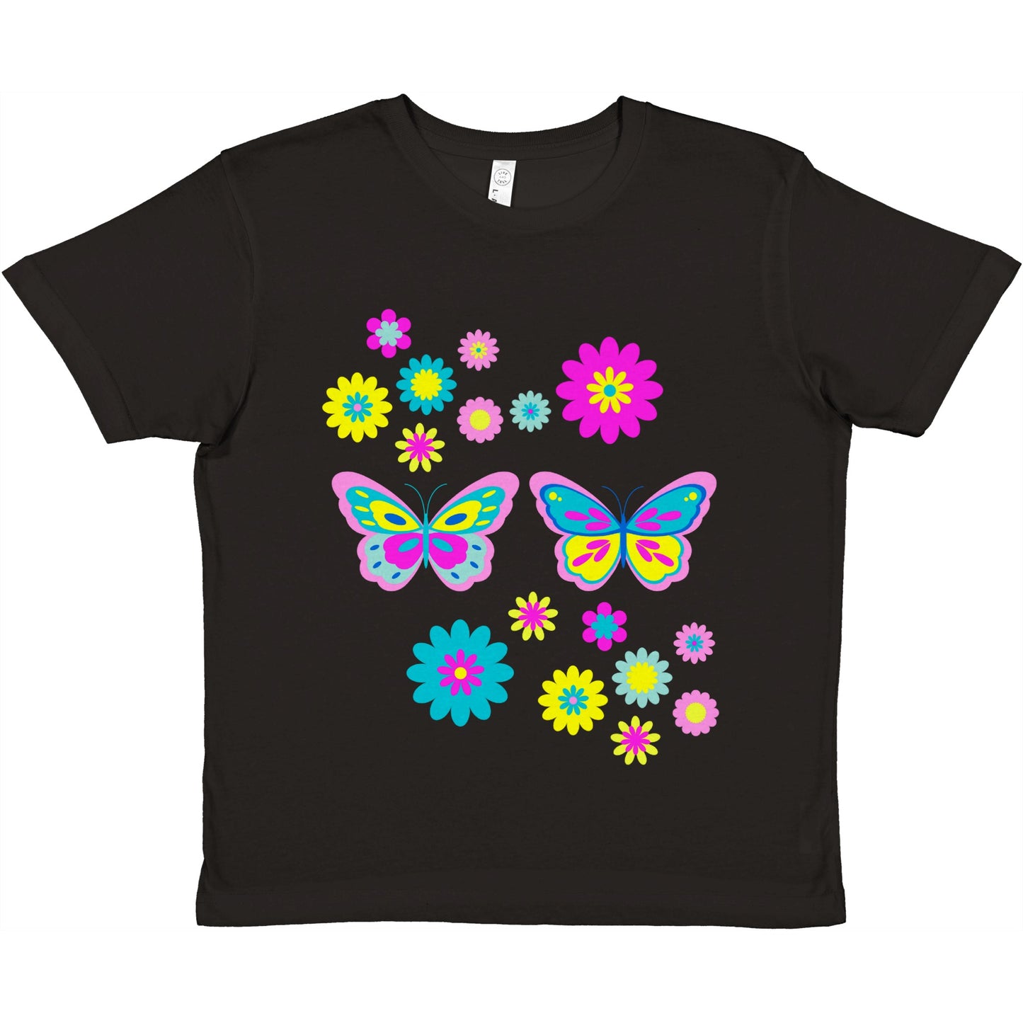 Premium Kids Crewneck T-shirt - Beautiful Graphic Floral and Butterflies in vibrant colours