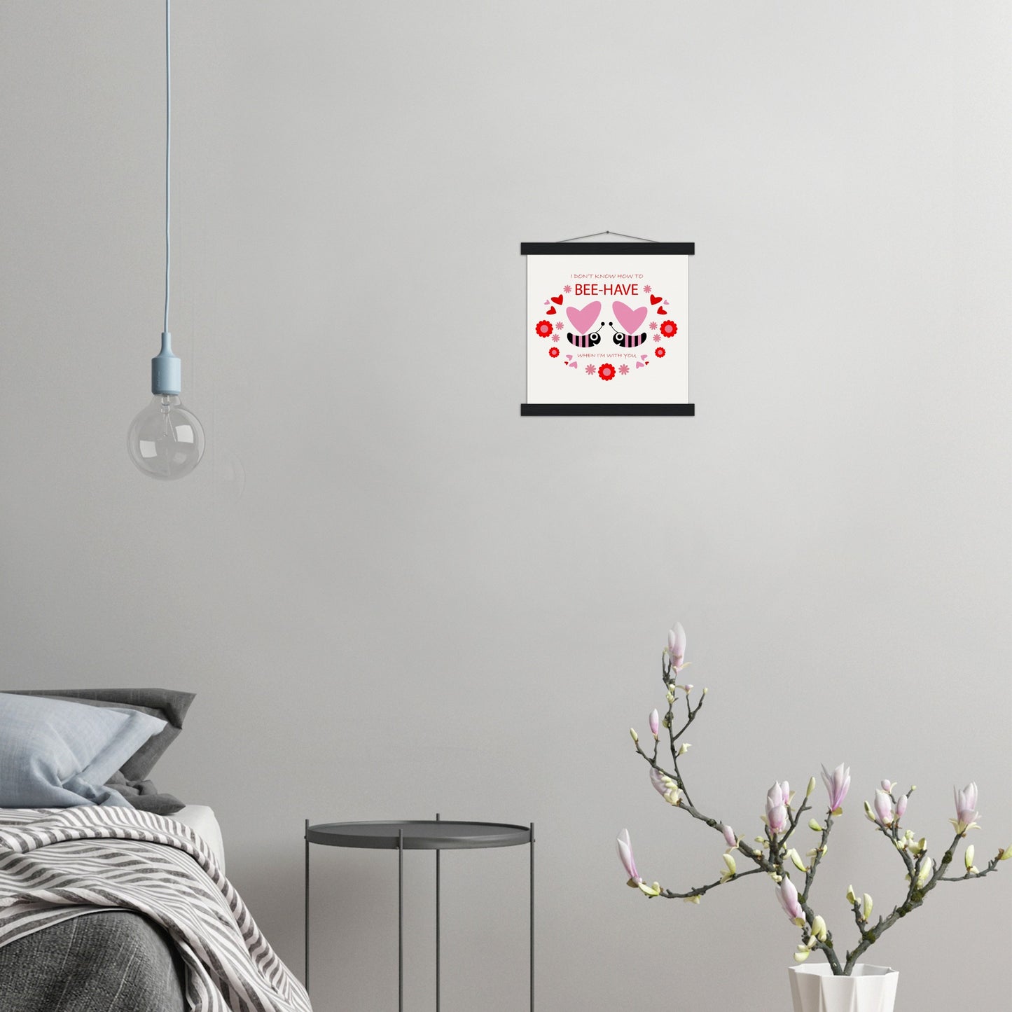 Museum-Quality Matte Paper Poster & Hanger - Bees mirrored with Floral and Hearts - Valentine