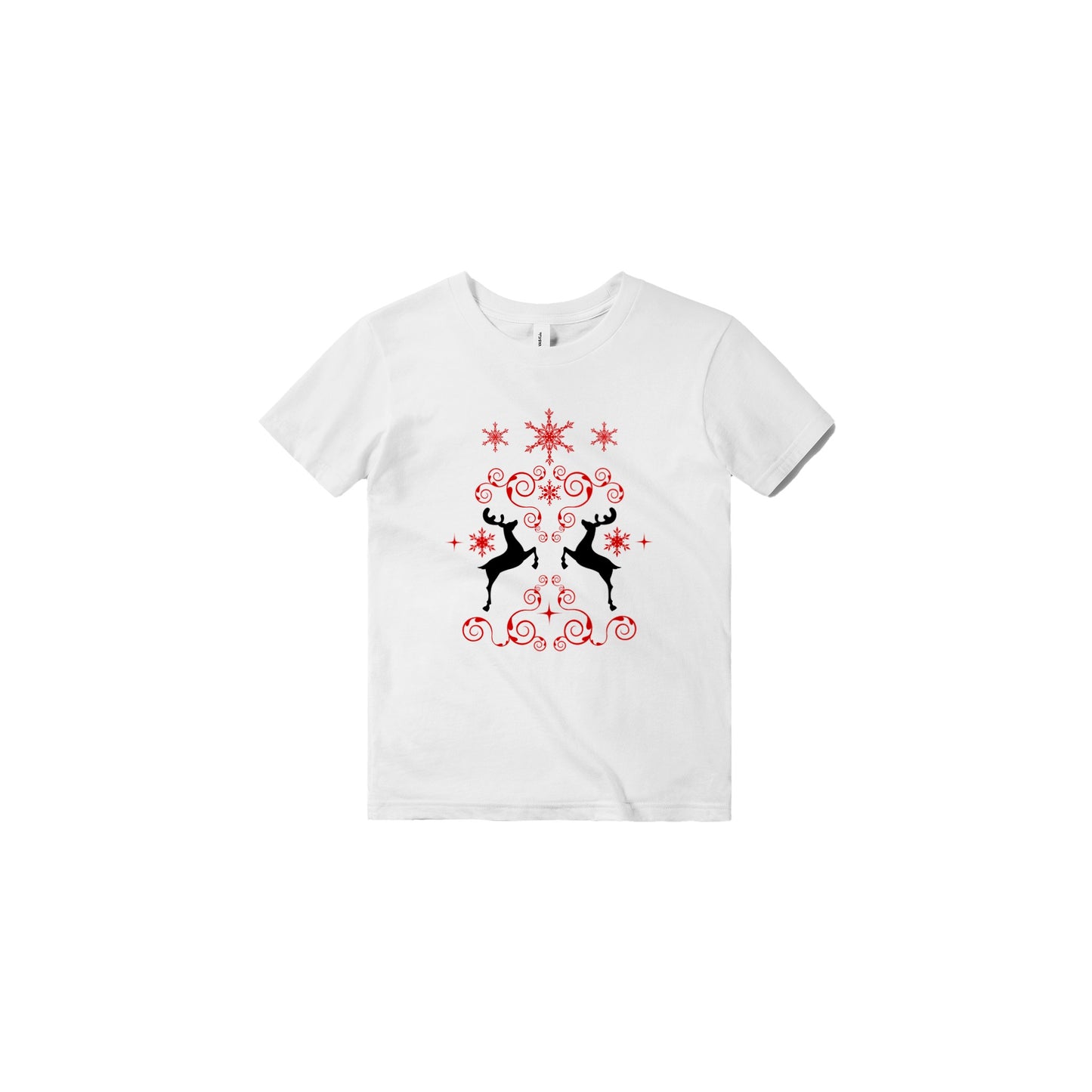 Premium Kids Crewneck T-shirt reindeers-mirroring-snow crystals