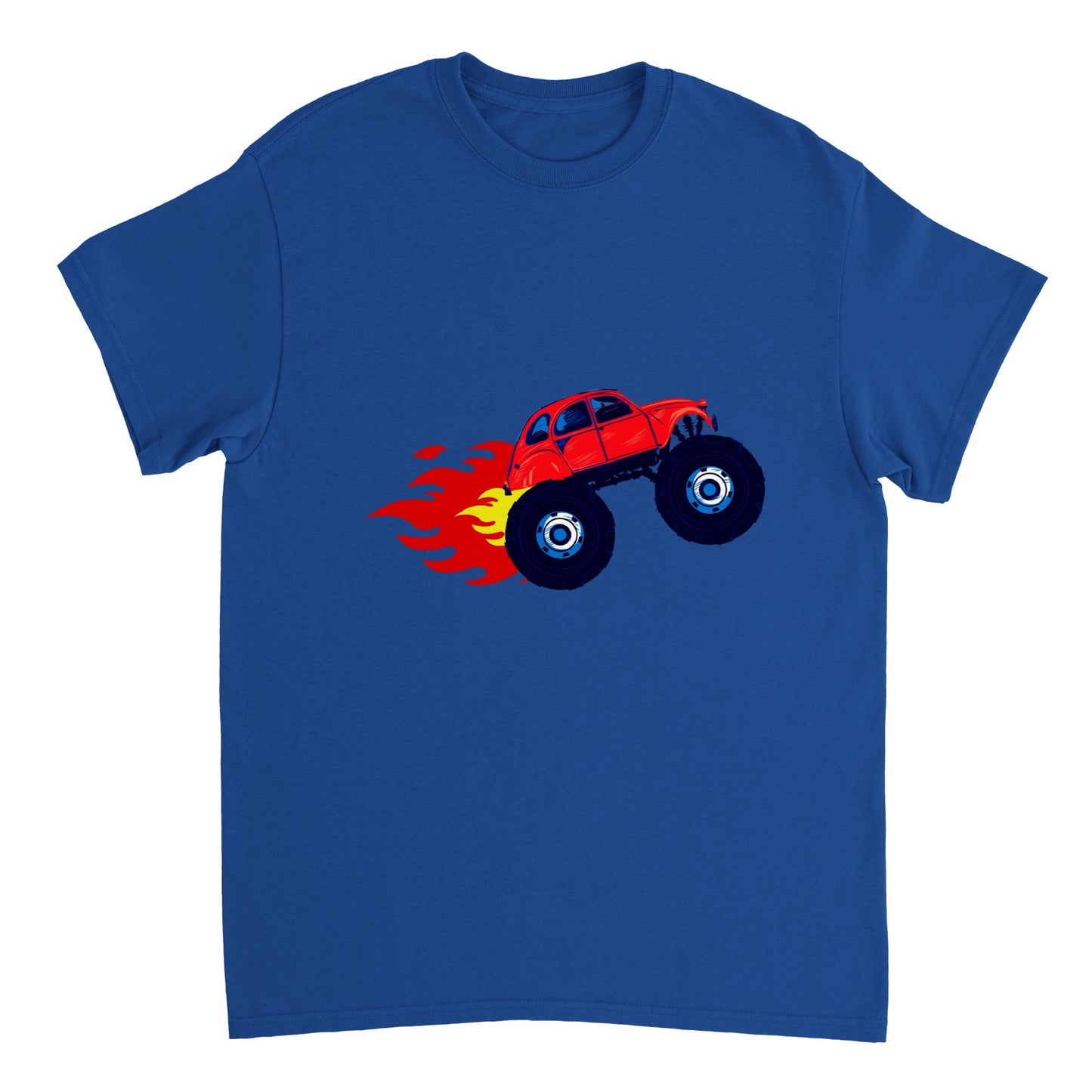 Heavyweight Unisex Crewneck T-shirt - Monster Truck -2CV with Fire Blaze