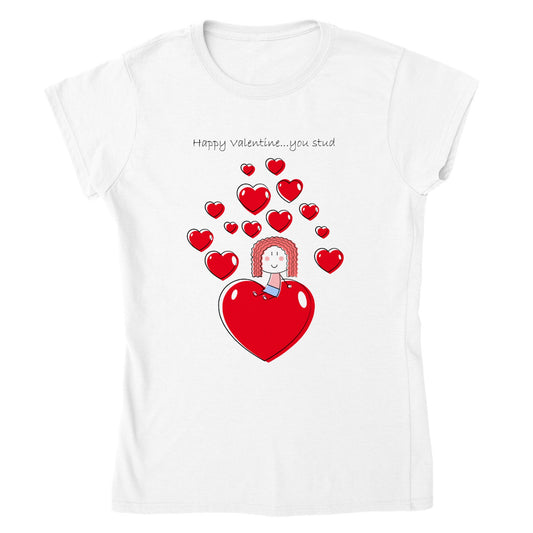 Classic Womens Crewneck T-shirt - Girl sitting on Heart - Valentine