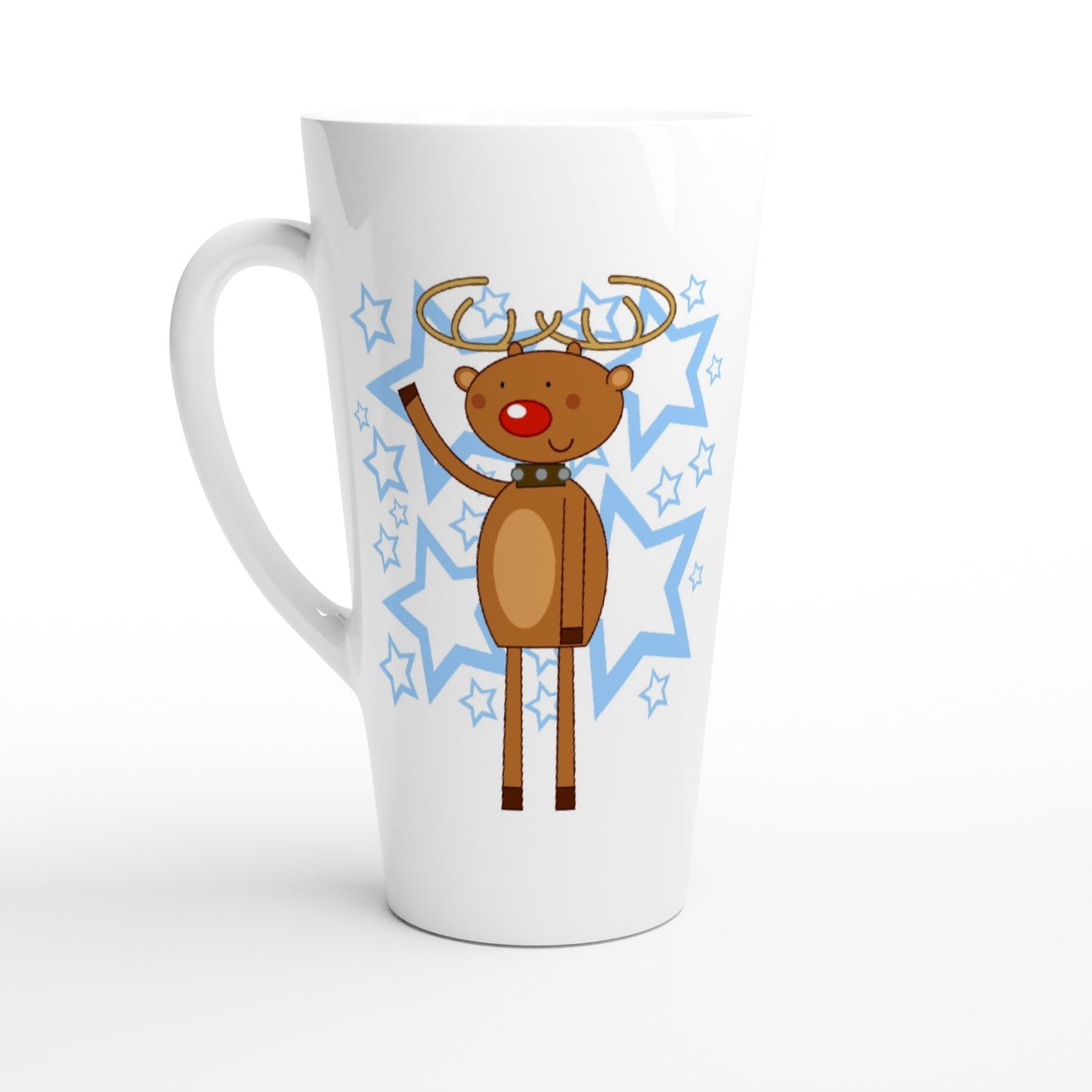 White Latte 17oz Ceramic Mug Rudolf waving-Stars - Cartoon