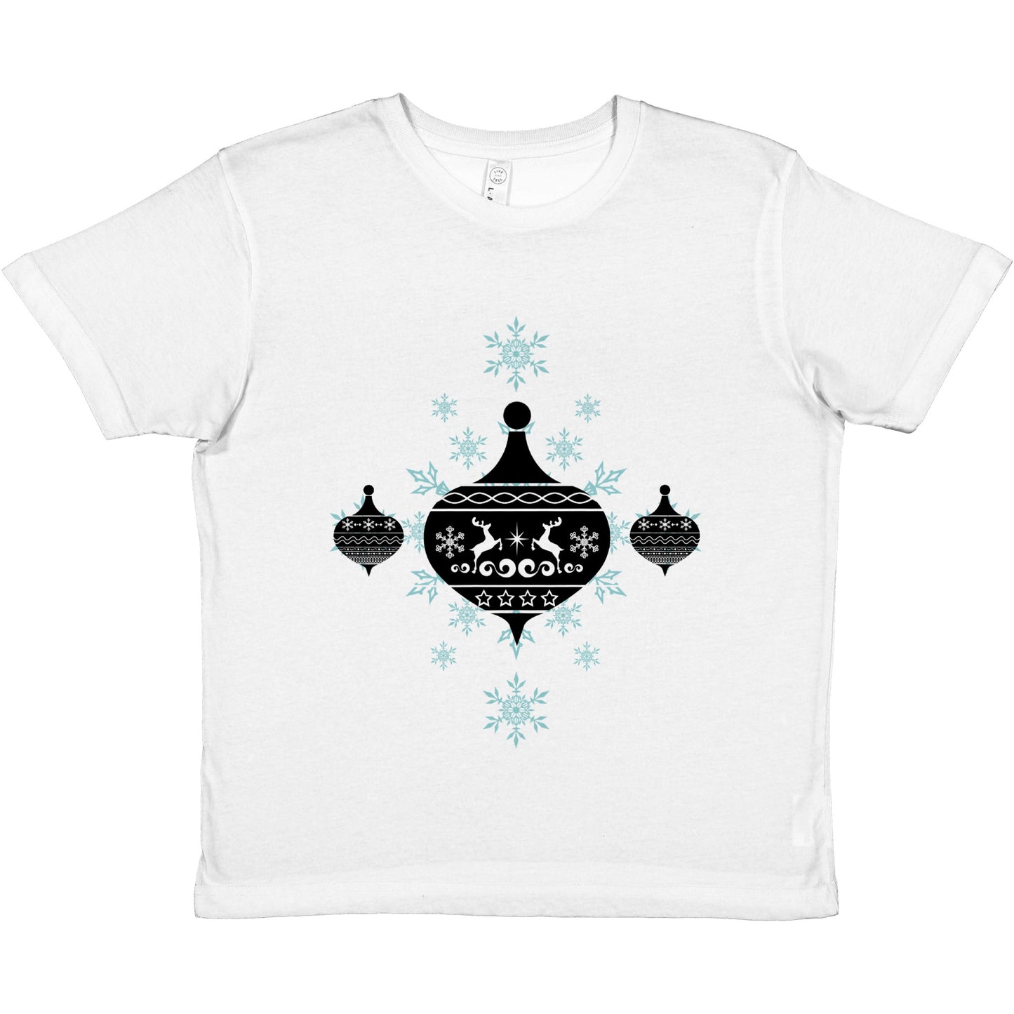 Premium Kids Crewneck T-shirt Decorative Baubles-Blue Snow Crystals