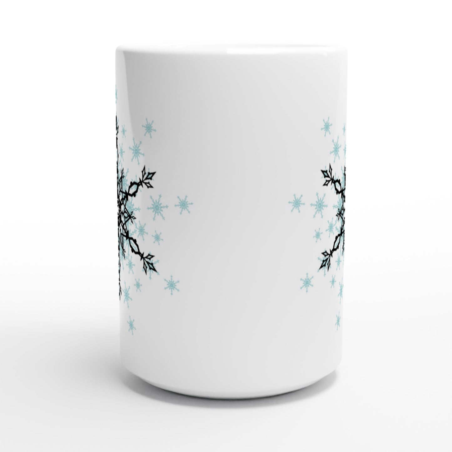 White 15oz Ceramic Mug Snow Crystals- Black and Blue