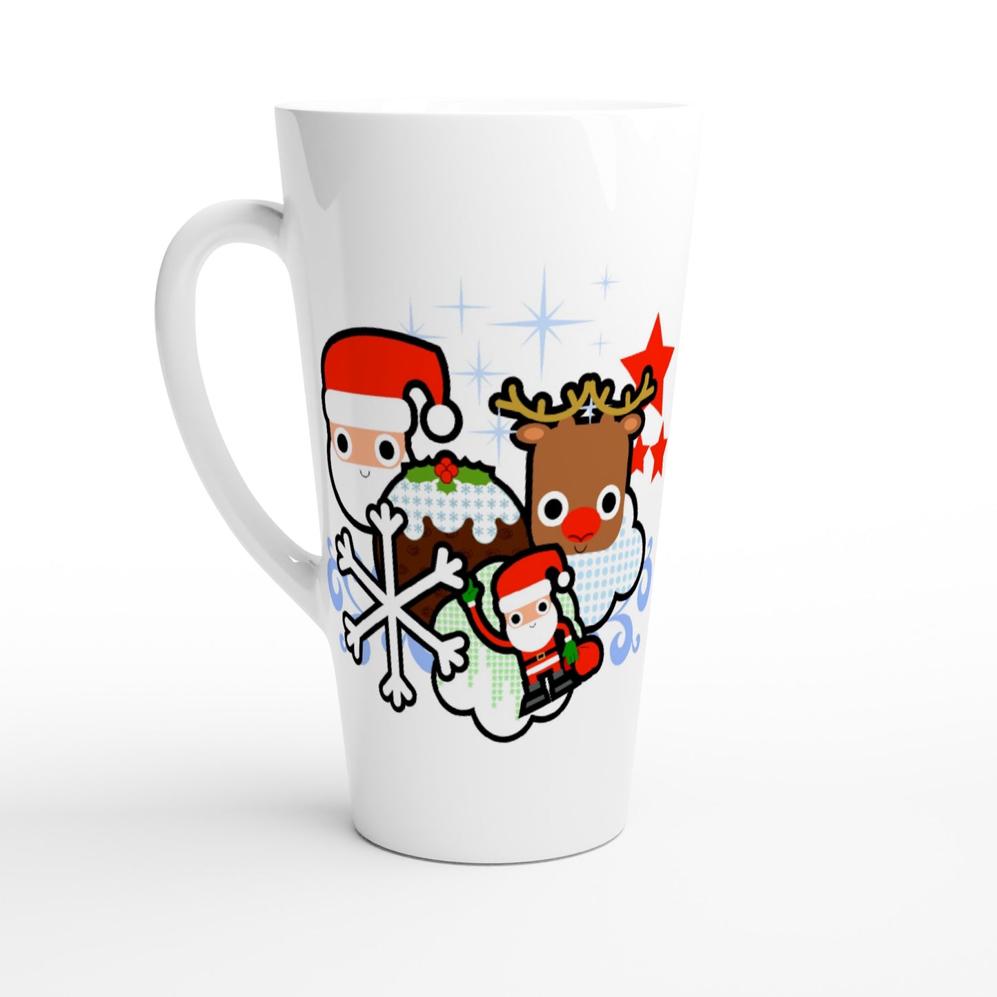 White Latte 17oz Ceramic Mug Santa and all Christmas - graphics