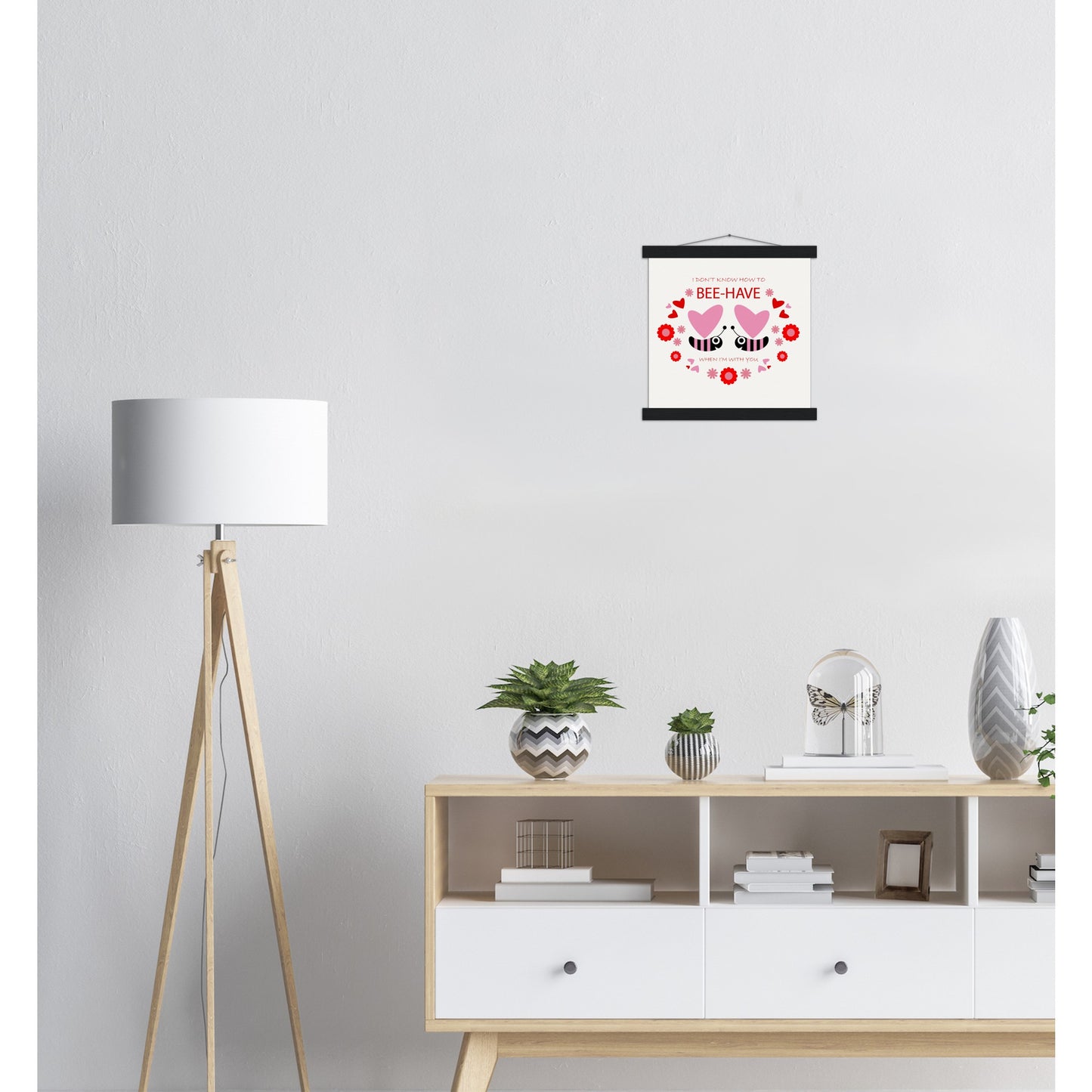 Museum-Quality Matte Paper Poster & Hanger - Bees mirrored with Floral and Hearts - Valentine