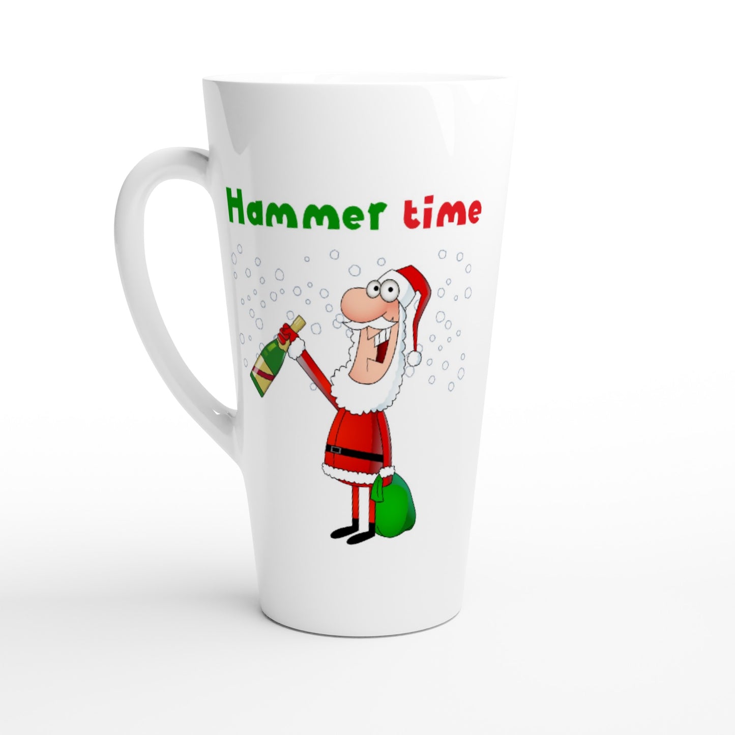 White Latte 17oz Ceramic Mug Santa with bottle-Hammer Time