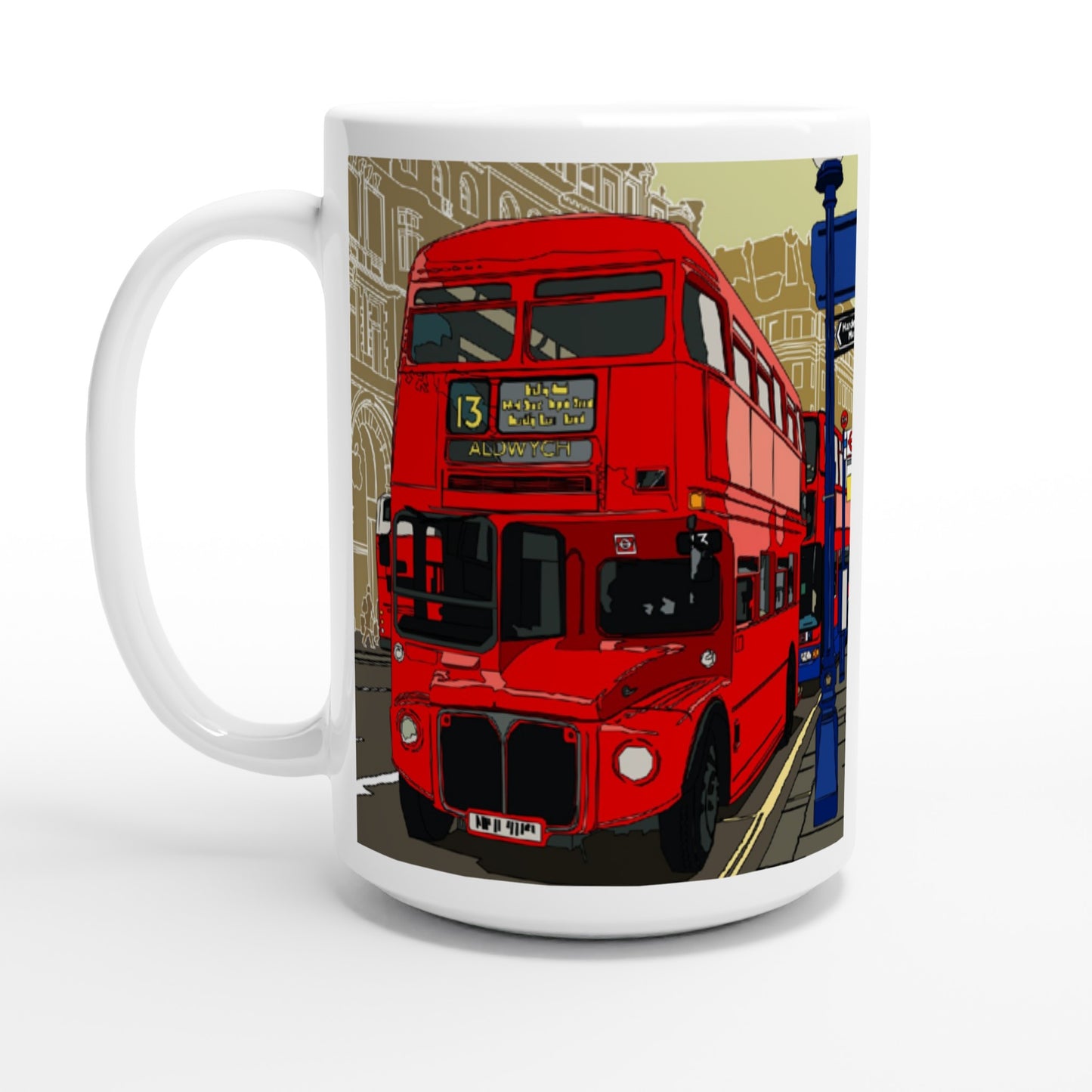 White 15oz Ceramic Mug - London Bus-The Route Master and the City of London-Stylised