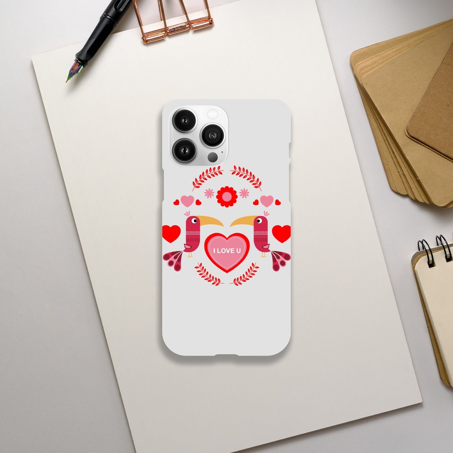 Slim case - Birds Mirrored with Floral-Botanical and Hearts - Valentine