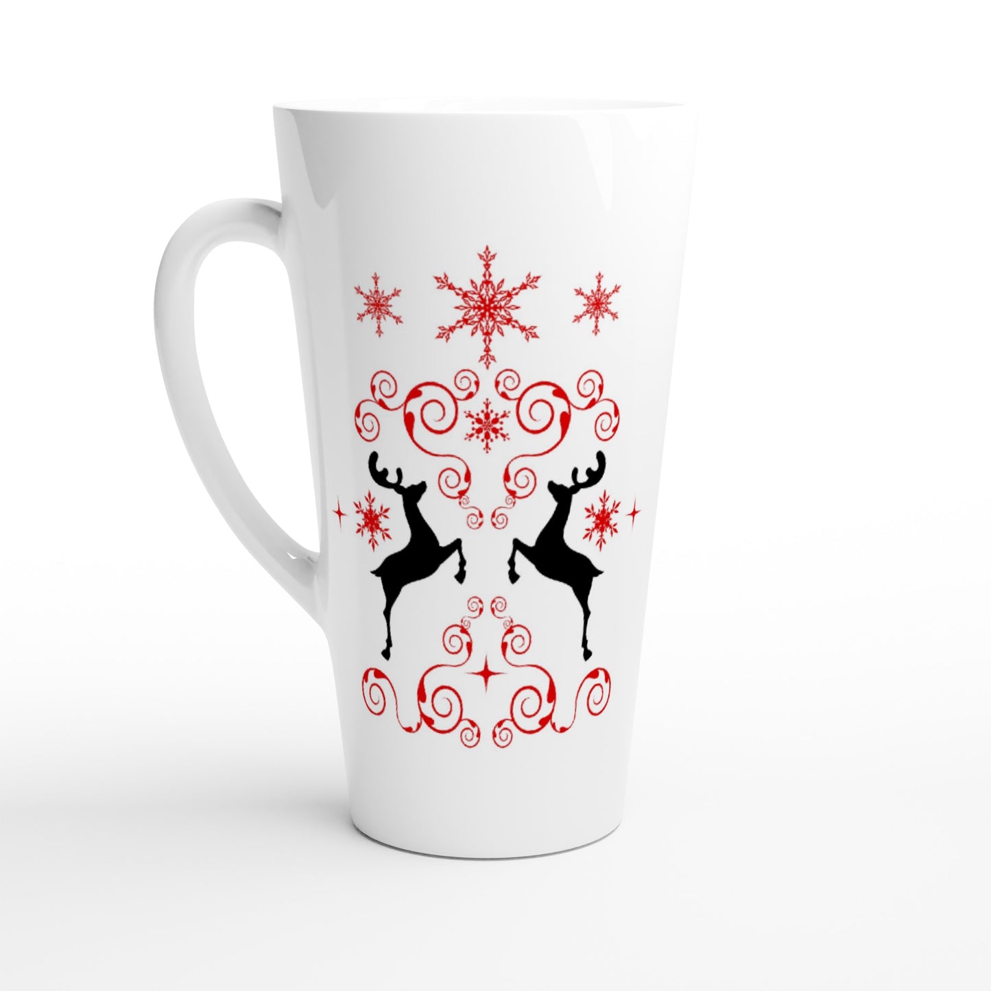 White Latte 17oz Ceramic Mug reindeers-mirroring-snow crystals