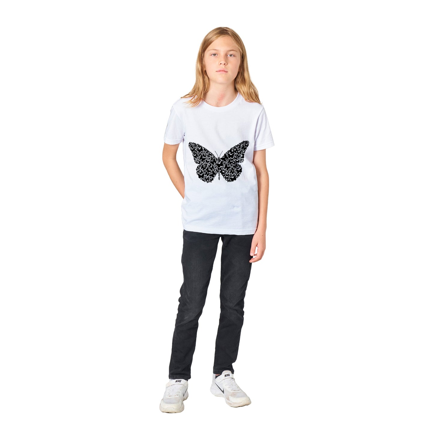 Premium Kids Crewneck T-shirt - When Butterflies are Butterfly - Black