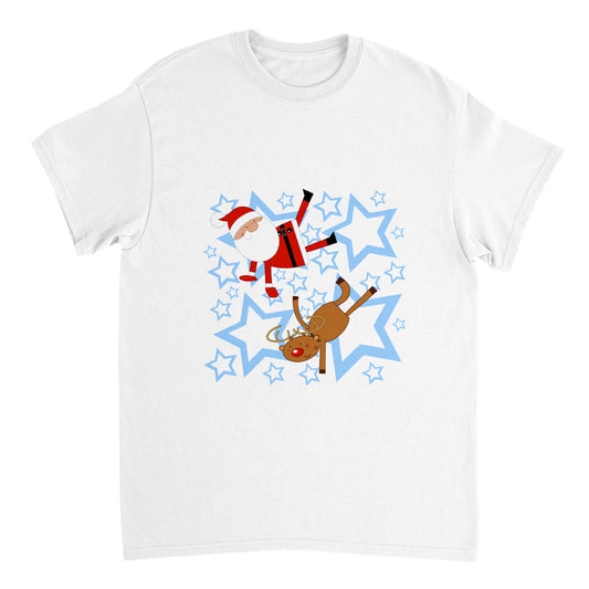 Men's Heavyweight Unisex Crewneck T-shirt Santa-Rudolf-Breakdancing