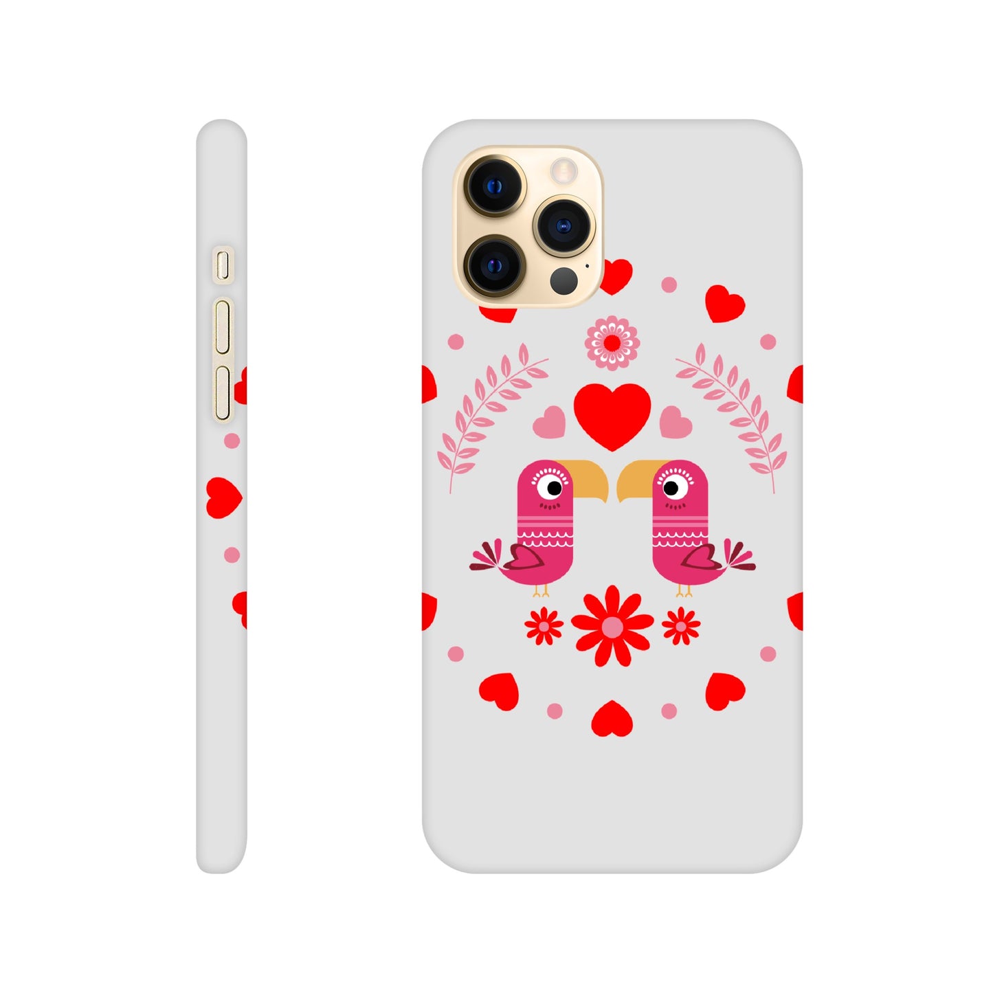 Slim case - Birds Mirrored with Floral-Botanical and Circling Hearts - Valentine