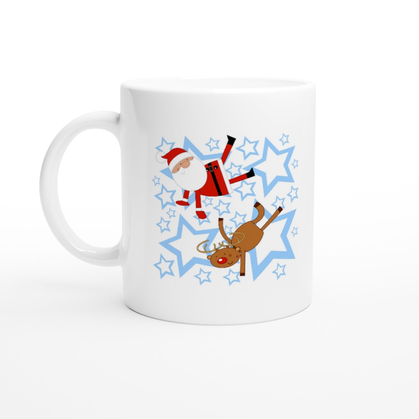 White 11oz Ceramic Mug  Santa-Rudolf-Breakdancing