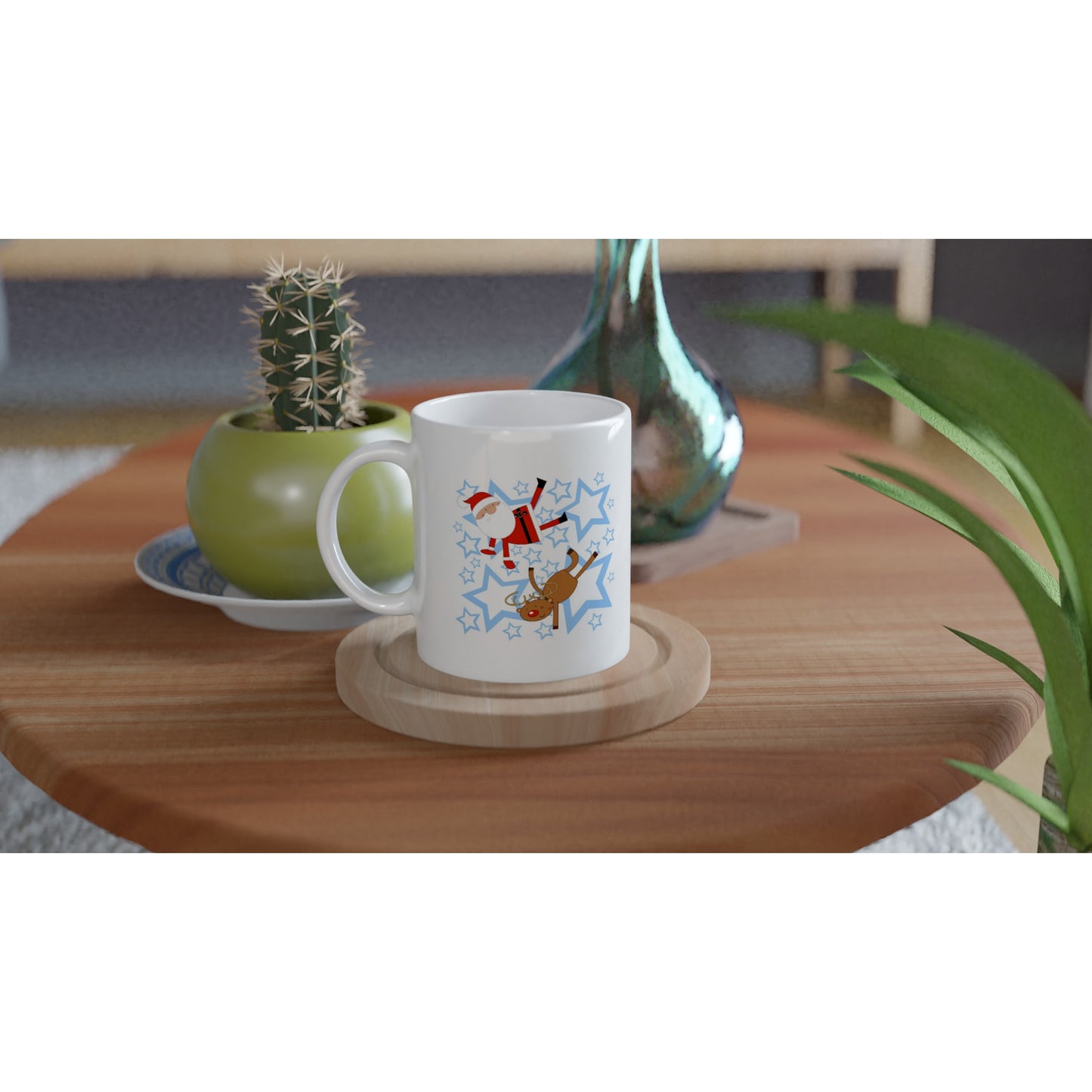 White 11oz Ceramic Mug  Santa-Rudolf-Breakdancing