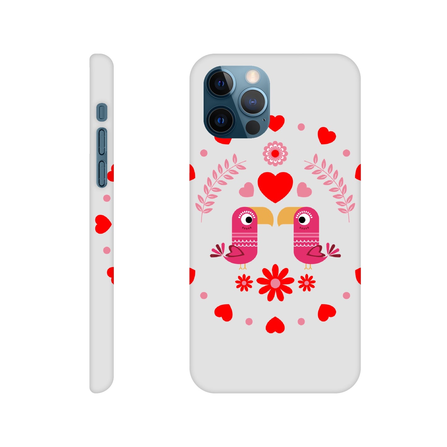 Slim case - Birds Mirrored with Floral-Botanical and Circling Hearts - Valentine