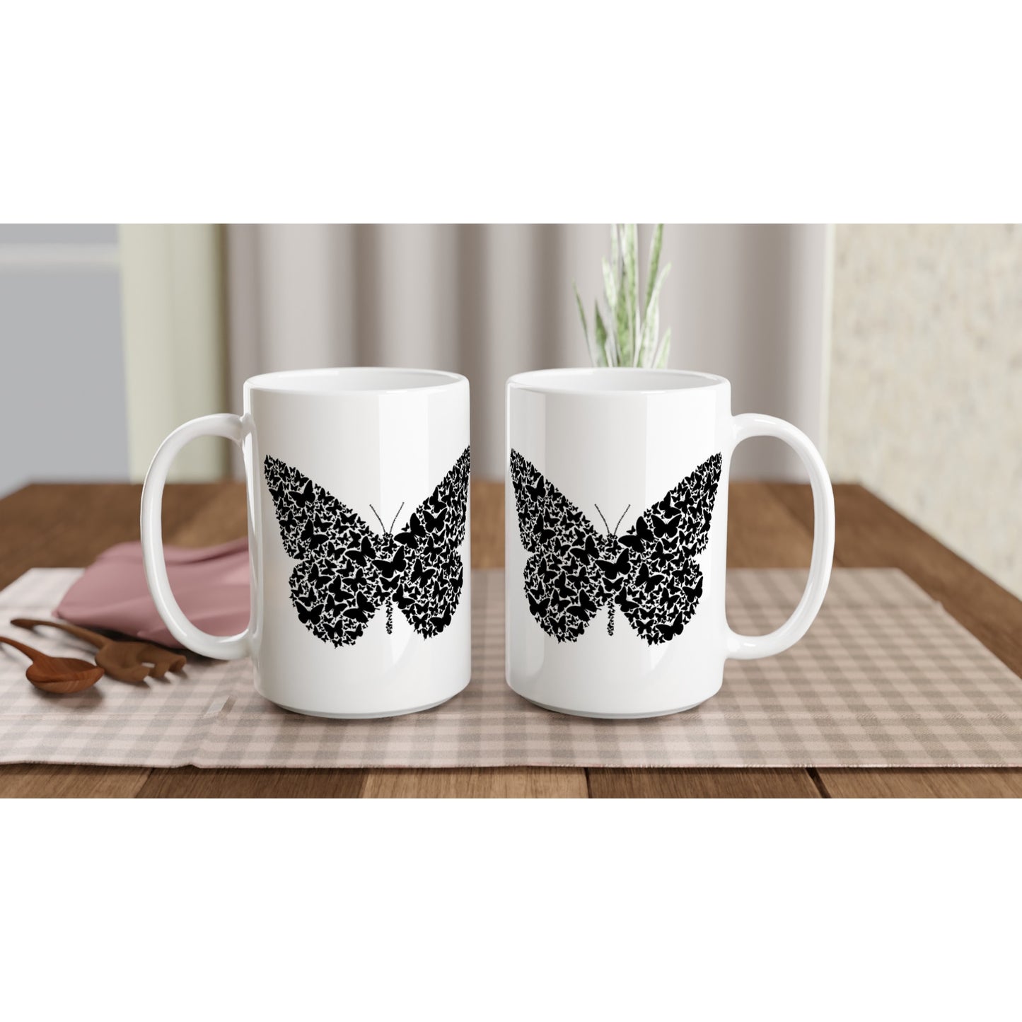 White 15oz Ceramic Mug - When Butterflies are Butterfly - Black