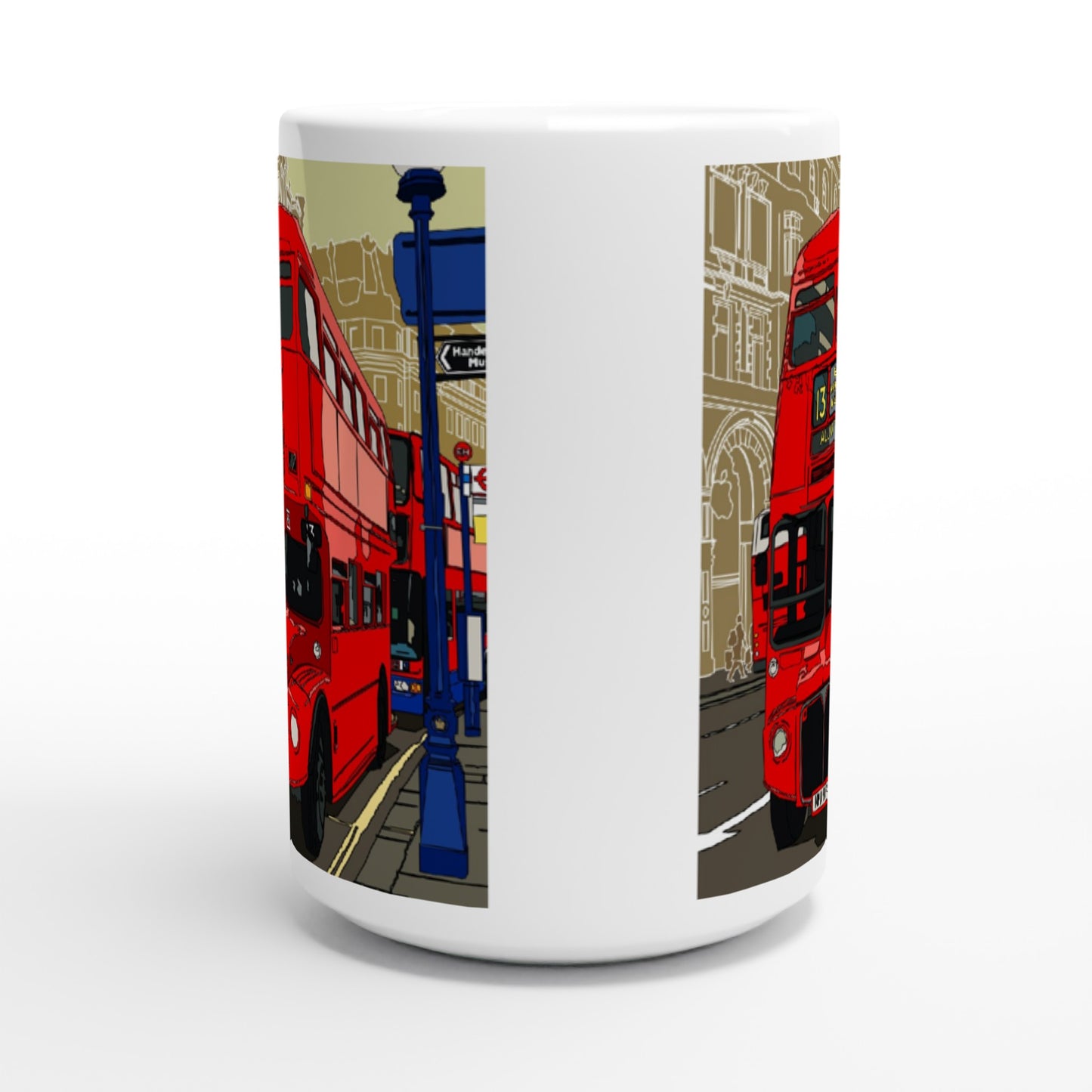 White 15oz Ceramic Mug - London Bus-The Route Master and the City of London-Stylised