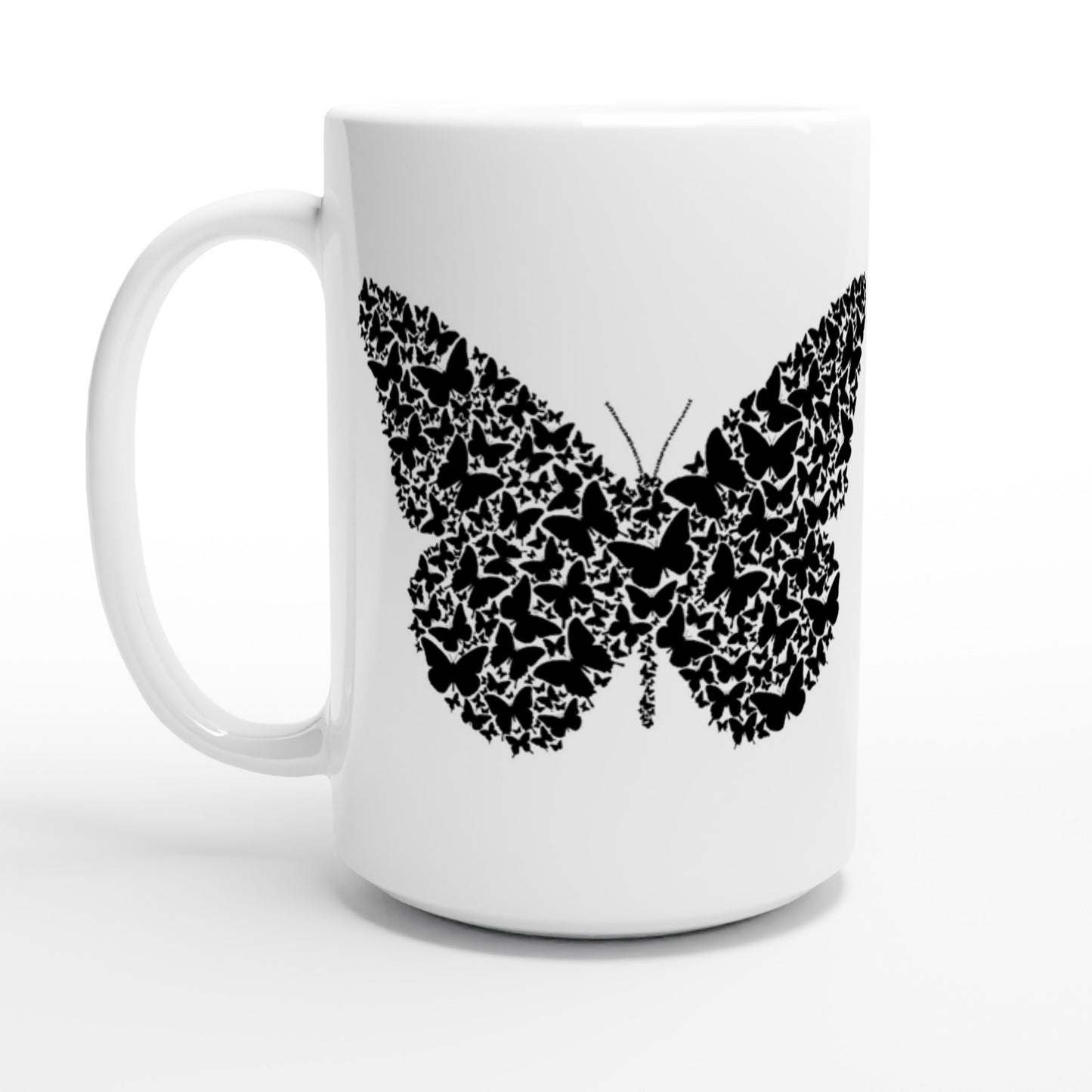 White 15oz Ceramic Mug - When Butterflies are Butterfly - Black