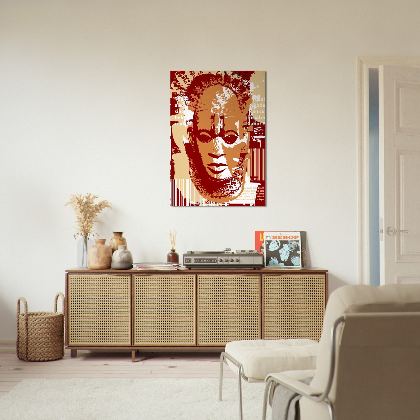 Premium Matte Paper Poster - Benin Mask. Graphic Stencil