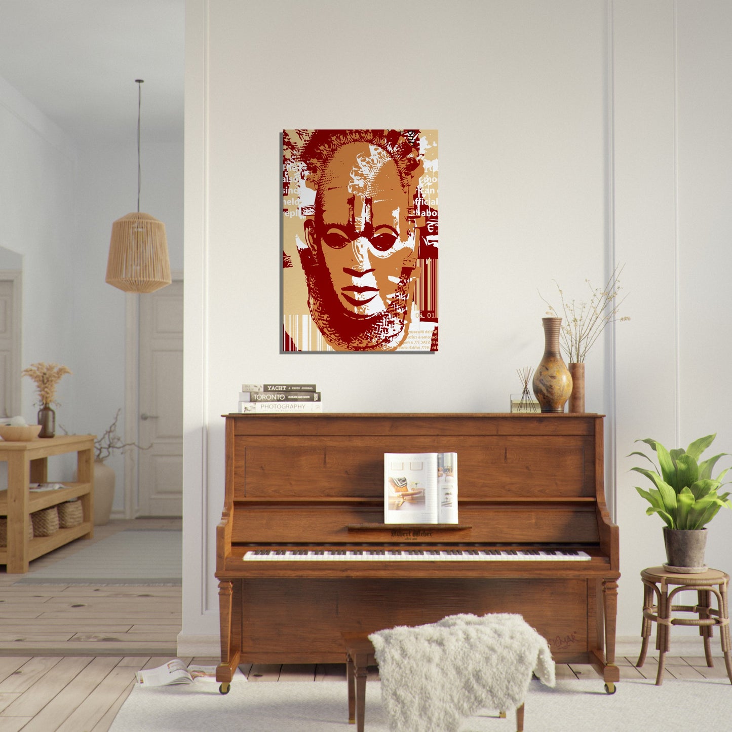 Canvas - Benin Mask. Graphic Stencil - Earthy and Brown Tones